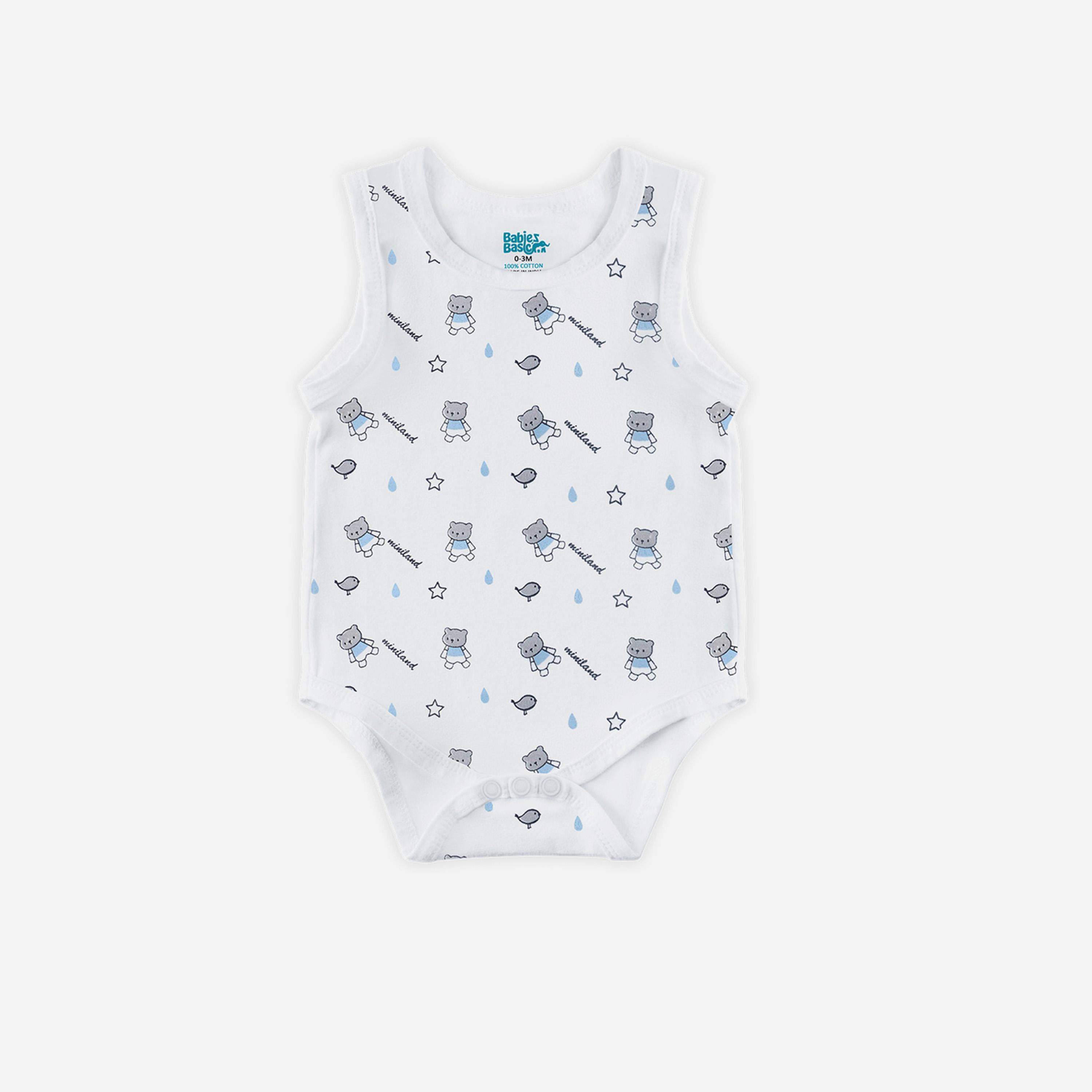 Babies Basic x Styli Pack of 3 - Printed Combed Cotton Sleeveless Bodysuit-boys-clothing-rompersanddungarees-image-5