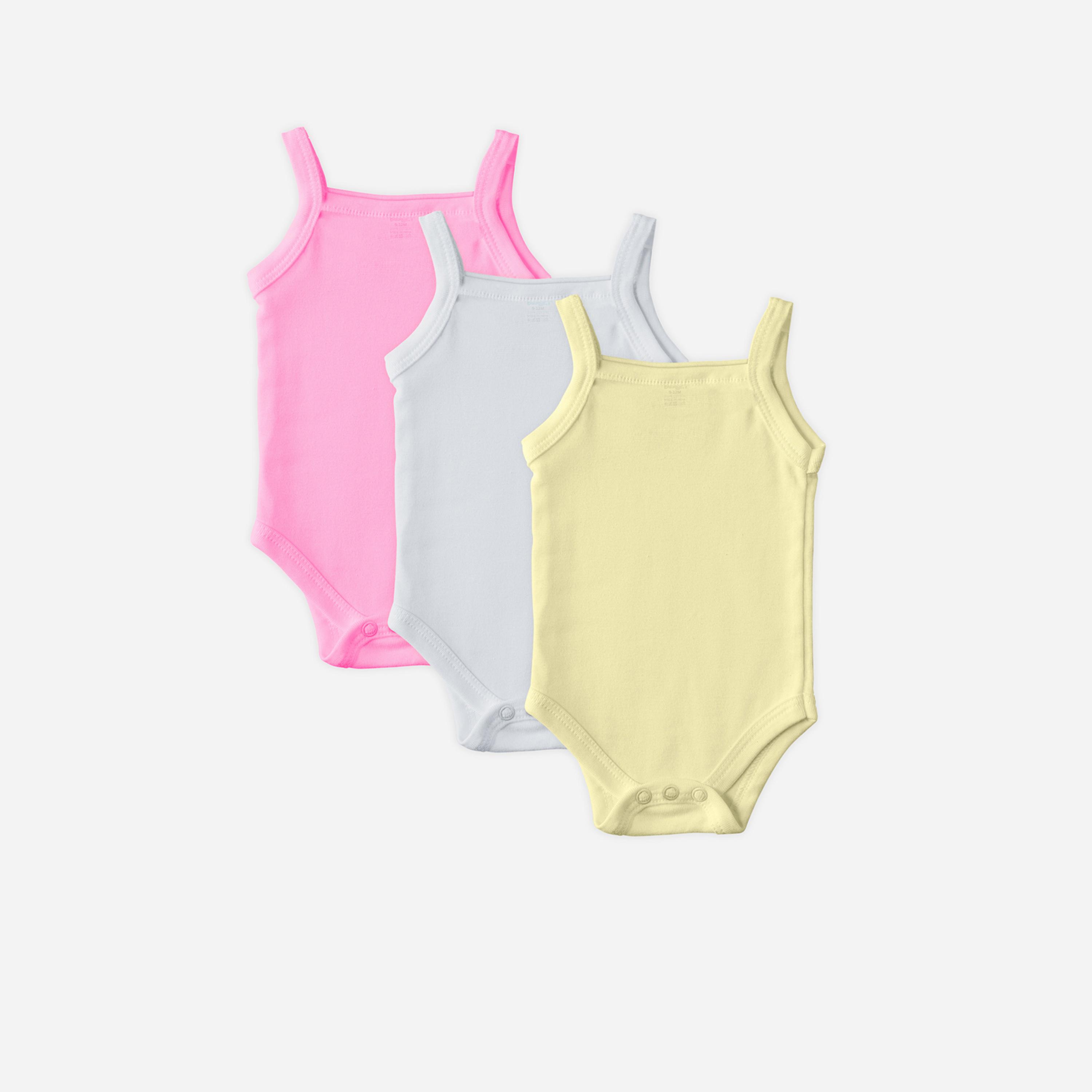 Babies Basic x Styli Pack of 3 - Solid Combed Cotton Sleeveless Bodysuit-boys-clothing-rompersanddungarees-image-1