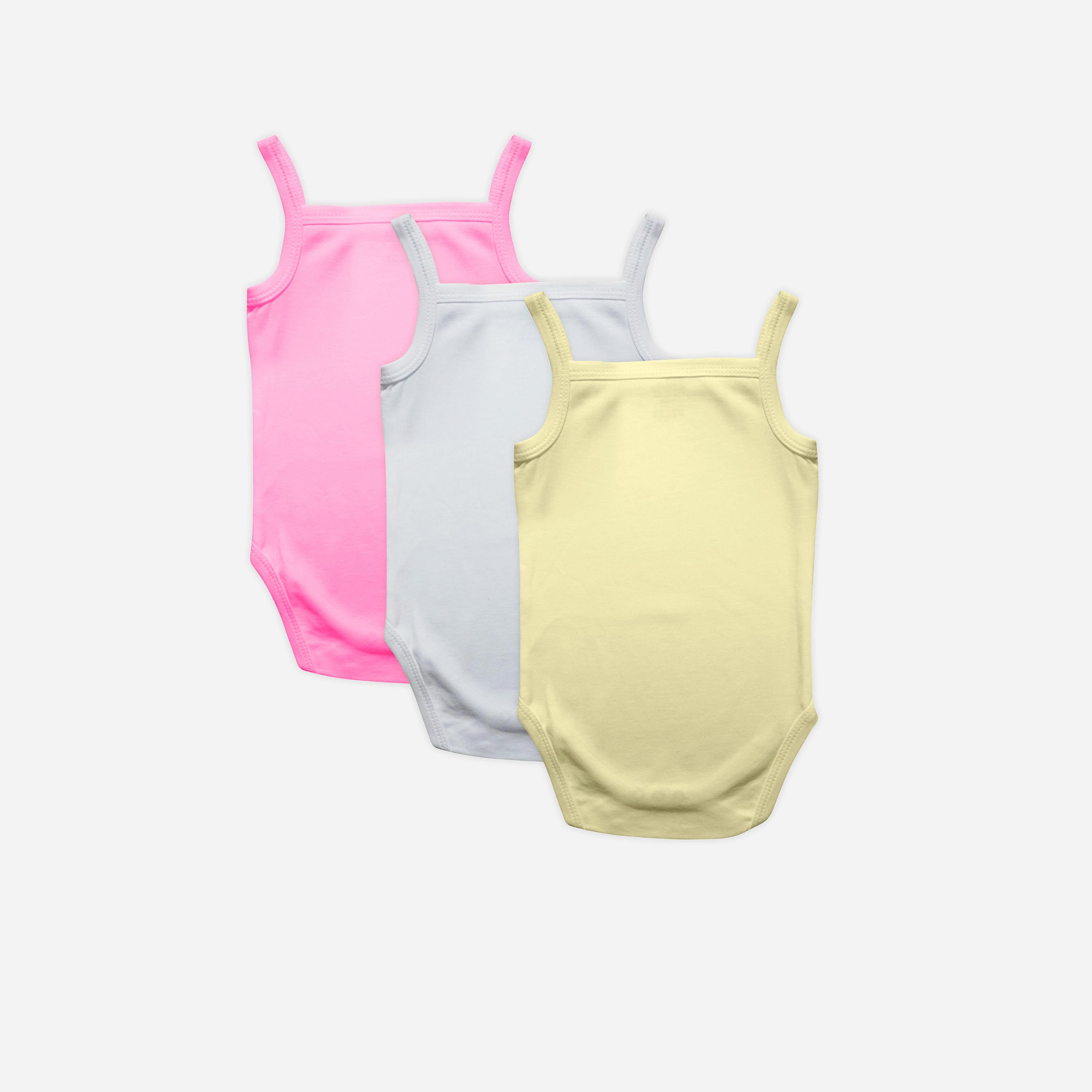 Babies Basic x Styli Pack of 3 - Solid Combed Cotton Sleeveless Bodysuit-boys-clothing-rompersanddungarees-image-2