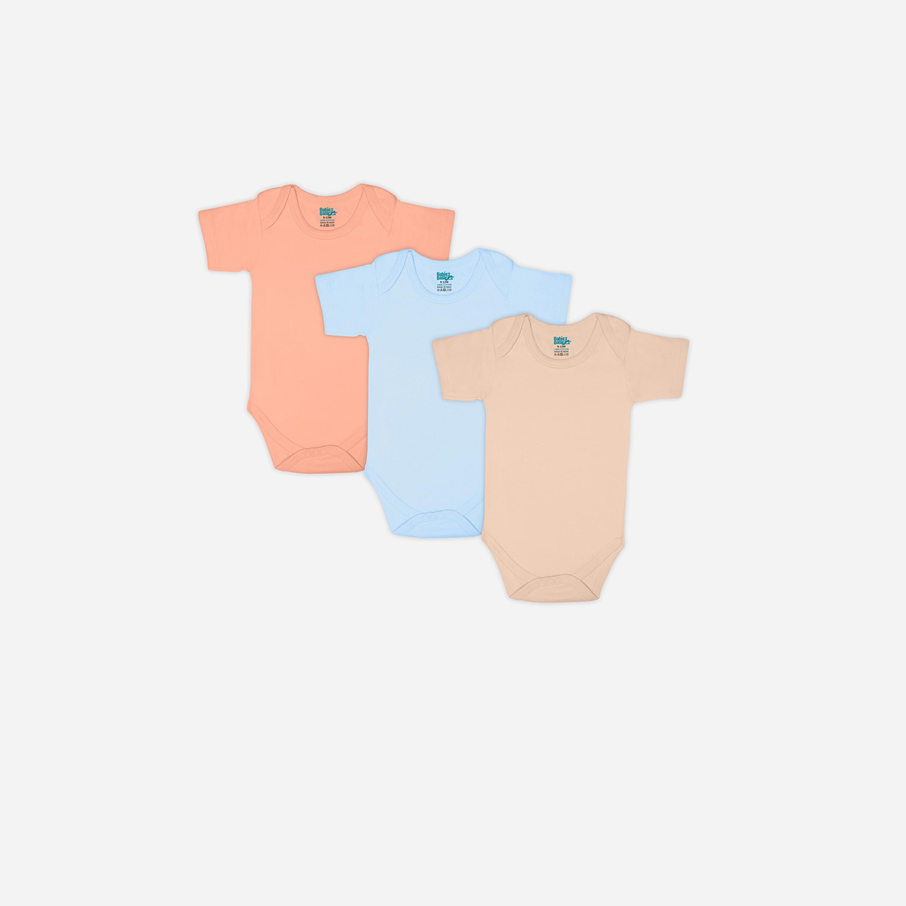 Babies Basic x Styli Pack of 3 - Solid Combed Cotton Short Sleeve Bodysuit-boys-clothing-rompersanddungarees-image-1