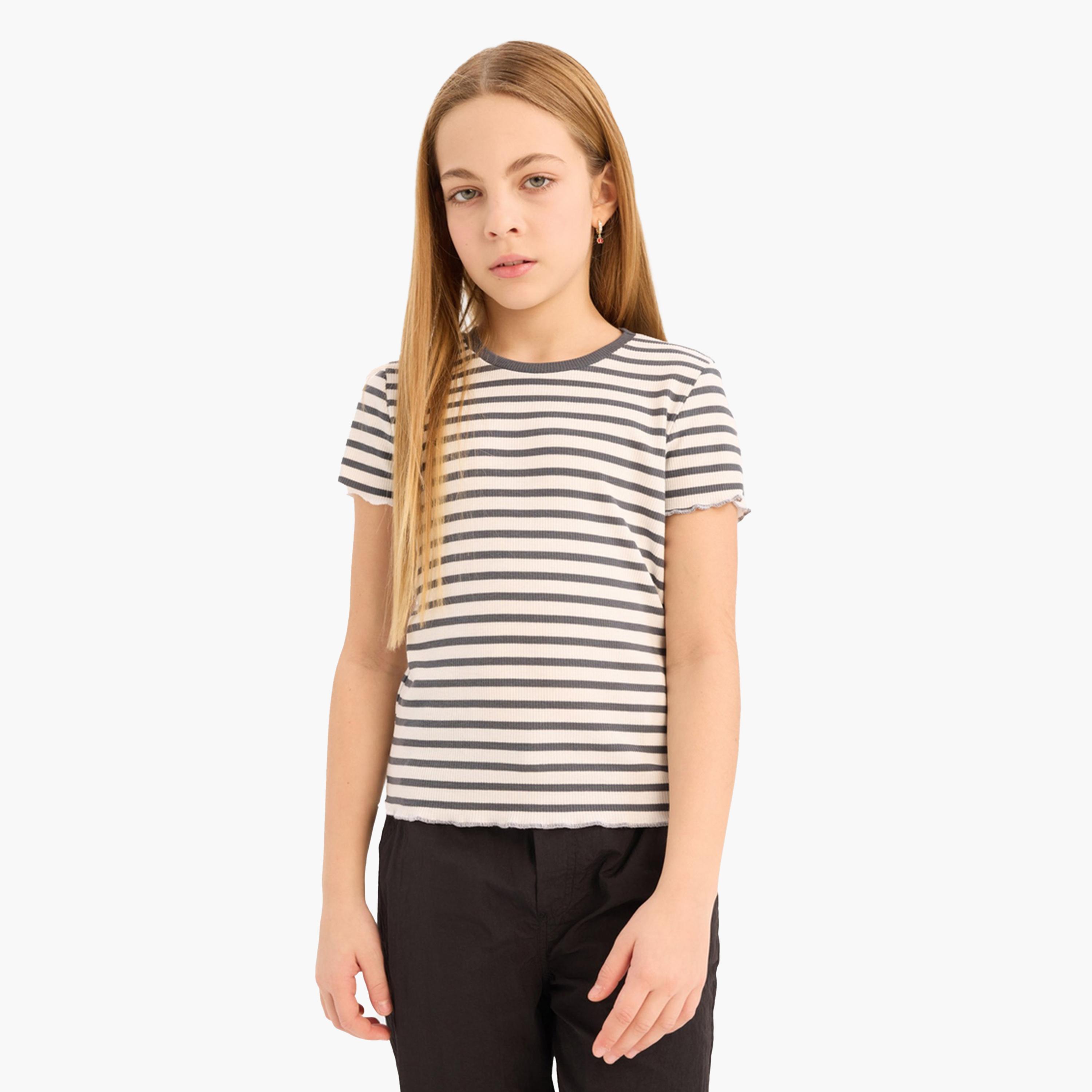 DeFacto X Styli Girl Slim Fit Crew Neck Striped T-Shirt-girls-clothing-tshirts-image-1