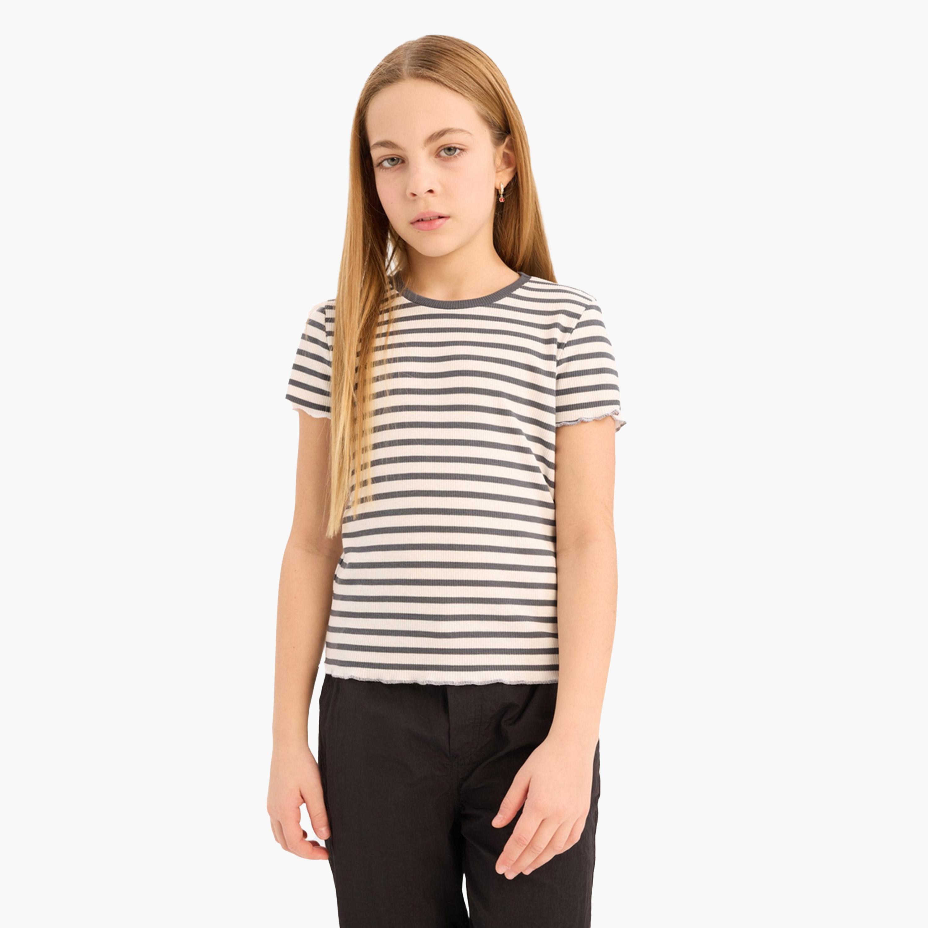 DeFacto X Styli Girl Slim Fit Crew Neck Striped T-Shirt-girls-clothing-tshirts-image-3