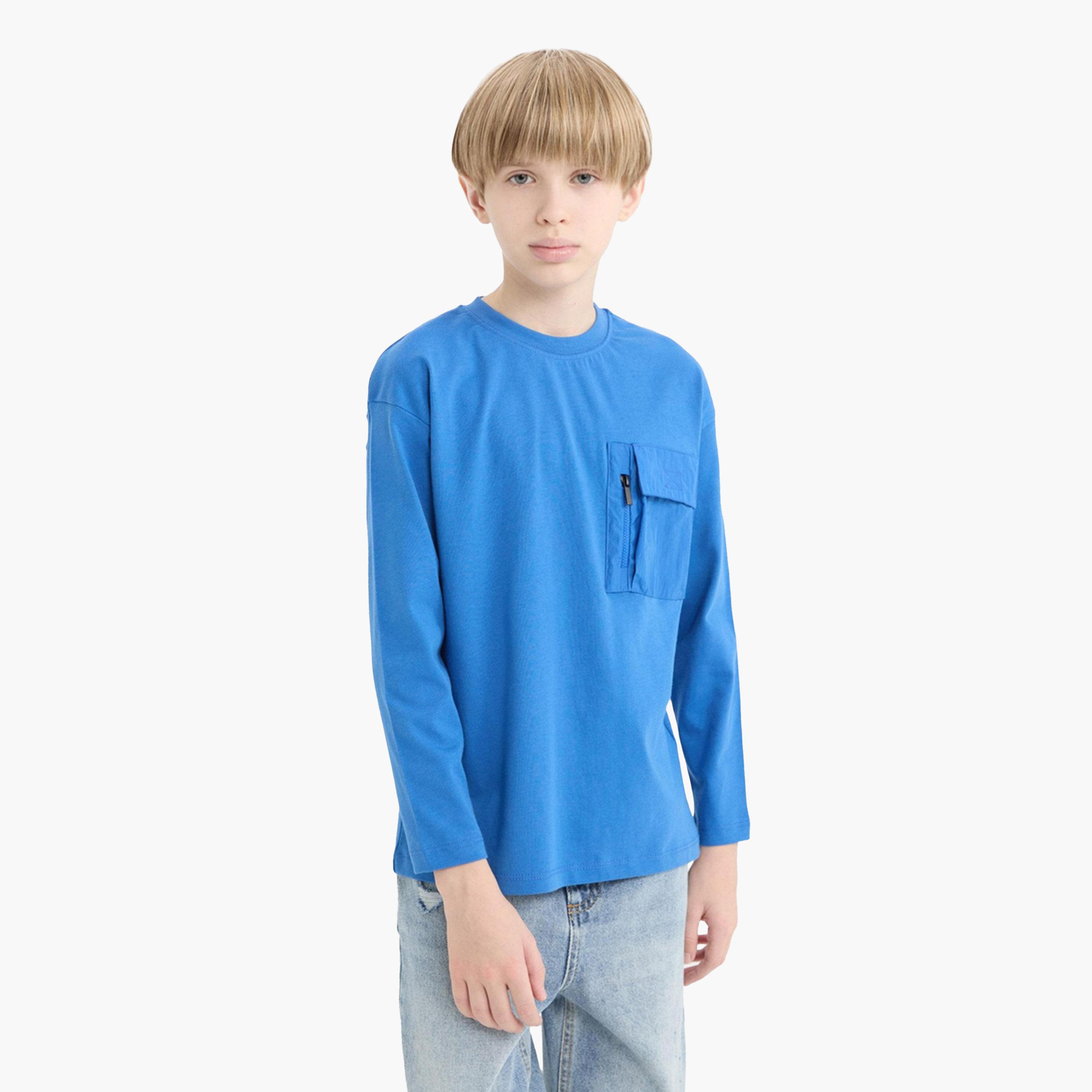 ديفاكتو × ستايلي-  تي شيرت قطني أزرق بأكمام طويلة للأطفال-boys-clothing-tshirtsandpolos-image-1