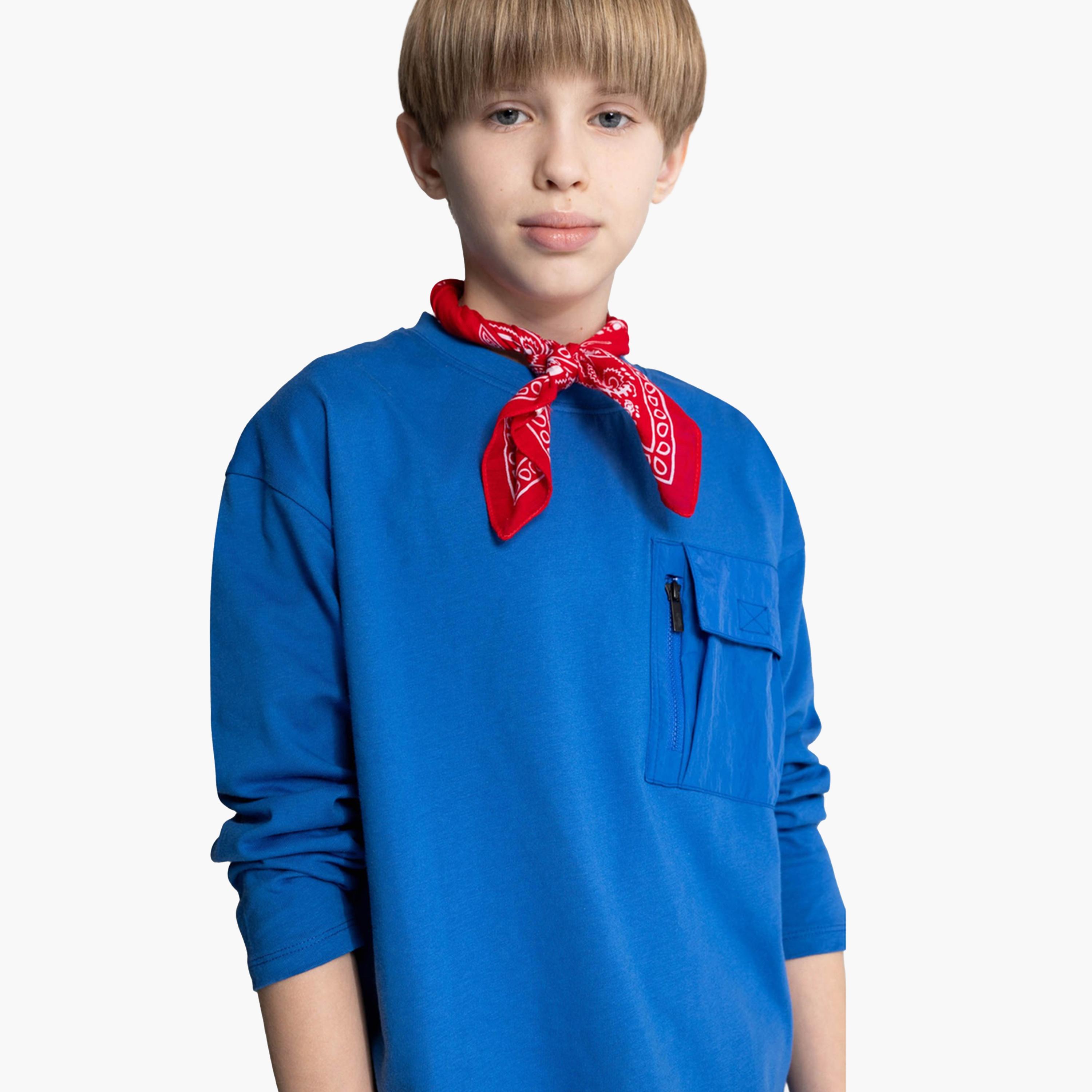 ديفاكتو × ستايلي-  تي شيرت قطني أزرق بأكمام طويلة للأطفال-boys-clothing-tshirtsandpolos-image-3