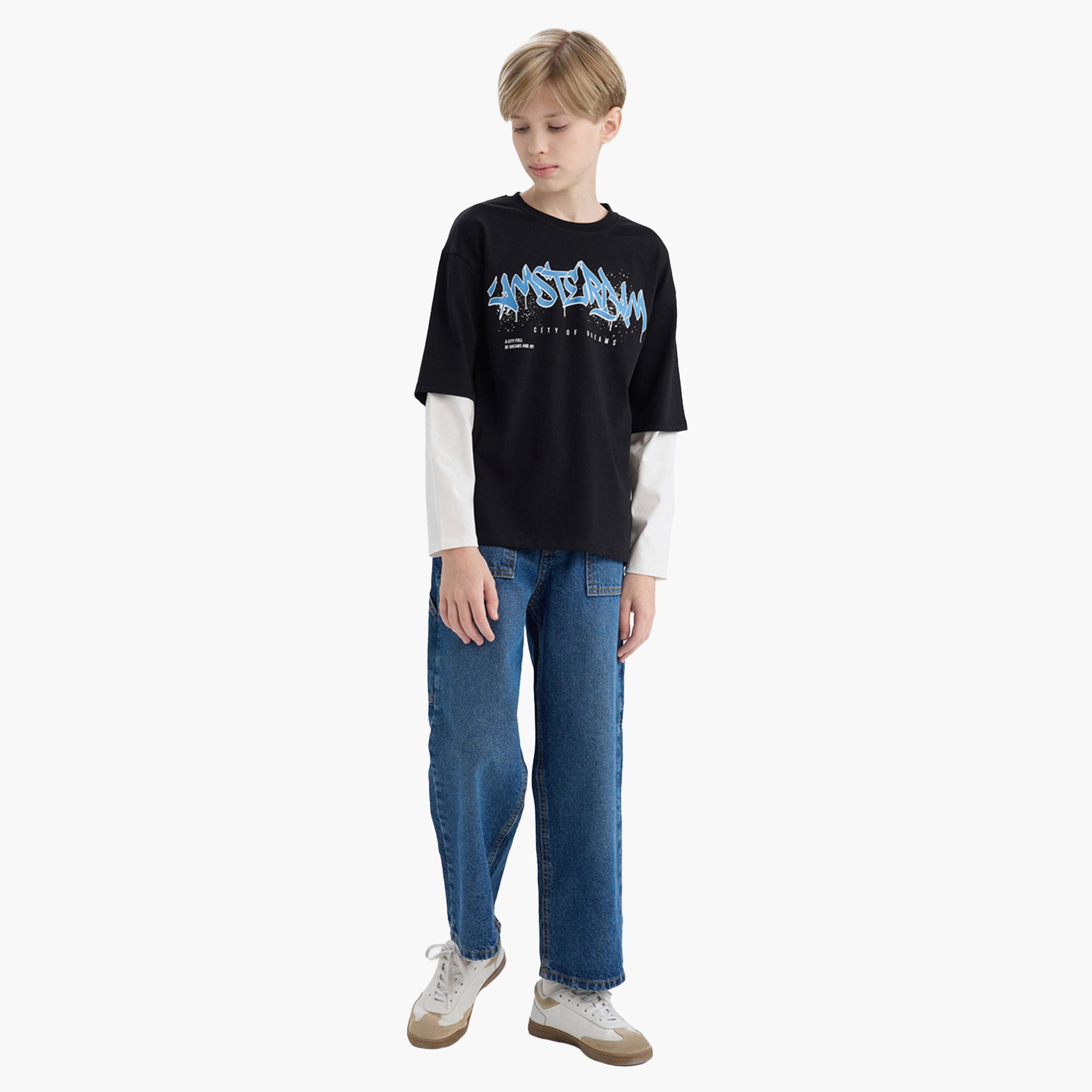 ديفاكتو × ستايلي-  تي شيرت أطفالي مطبوع بأكمام طويلة ورقبة دائرية-boys-clothing-tshirtsandpolos-image-2