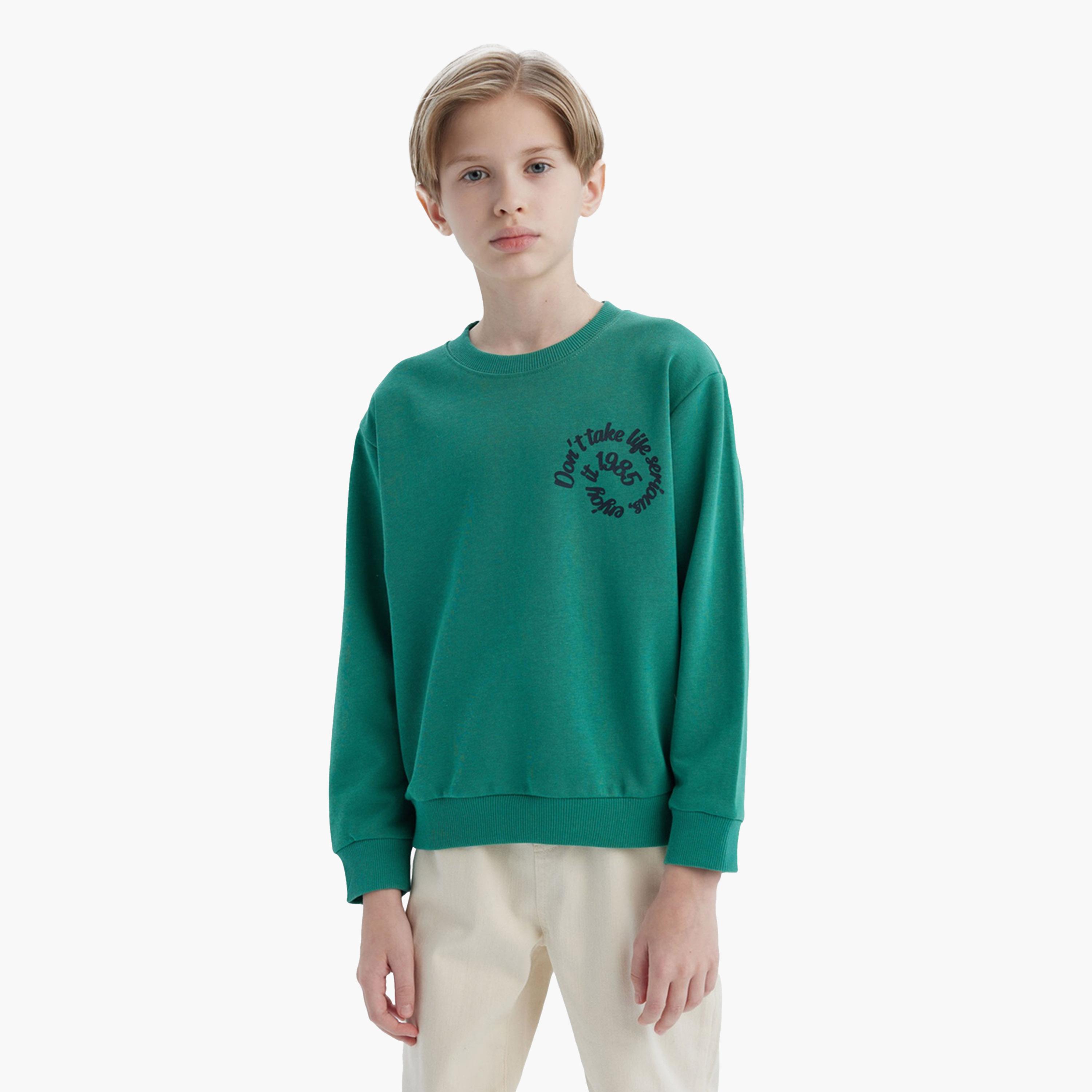 DeFacto X Styli Kids Green Graphic Round Neck Sweatshirt-boys-clothing-winterwear-sweatshirts-image-1