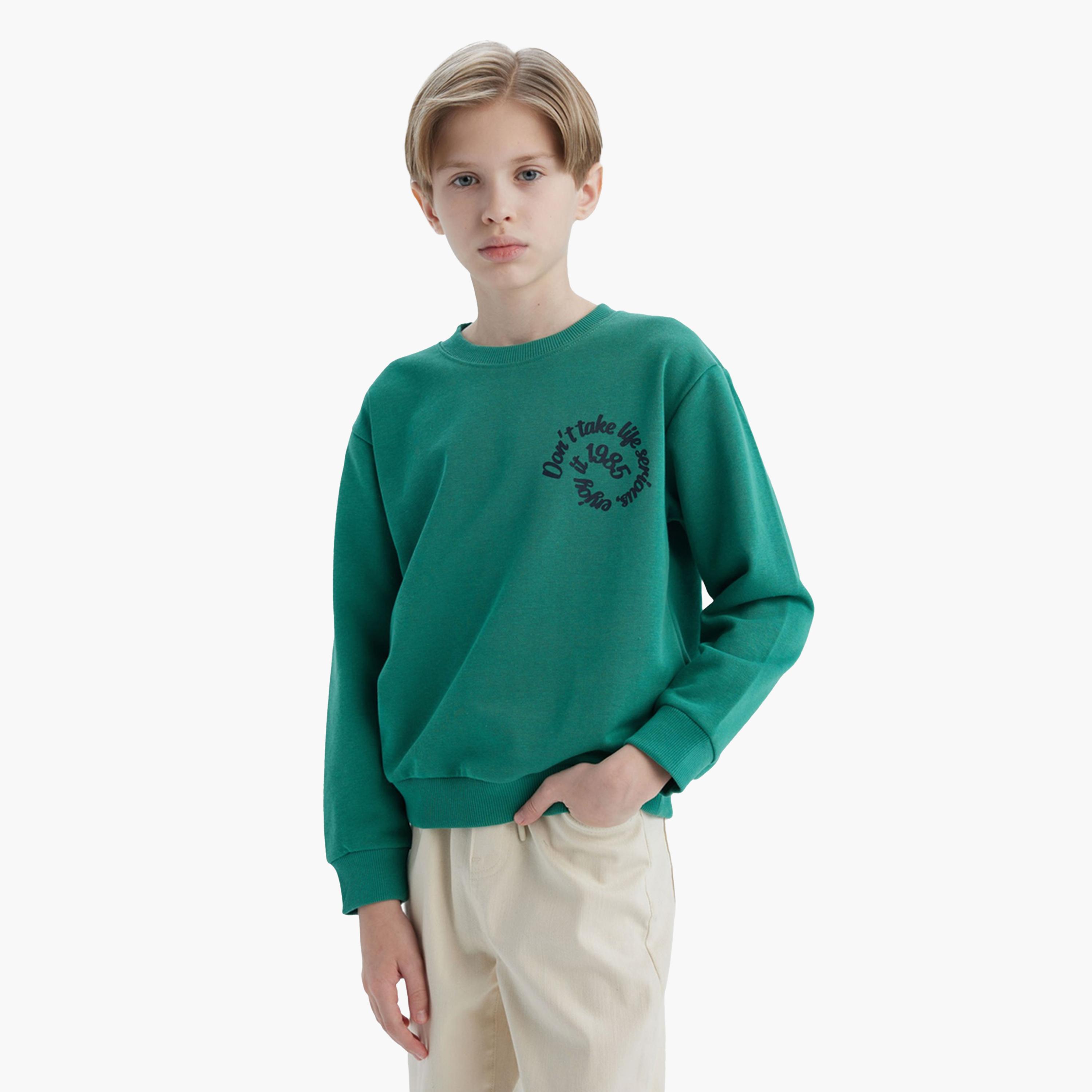 DeFacto X Styli Kids Green Graphic Round Neck Sweatshirt-boys-clothing-winterwear-sweatshirts-image-3