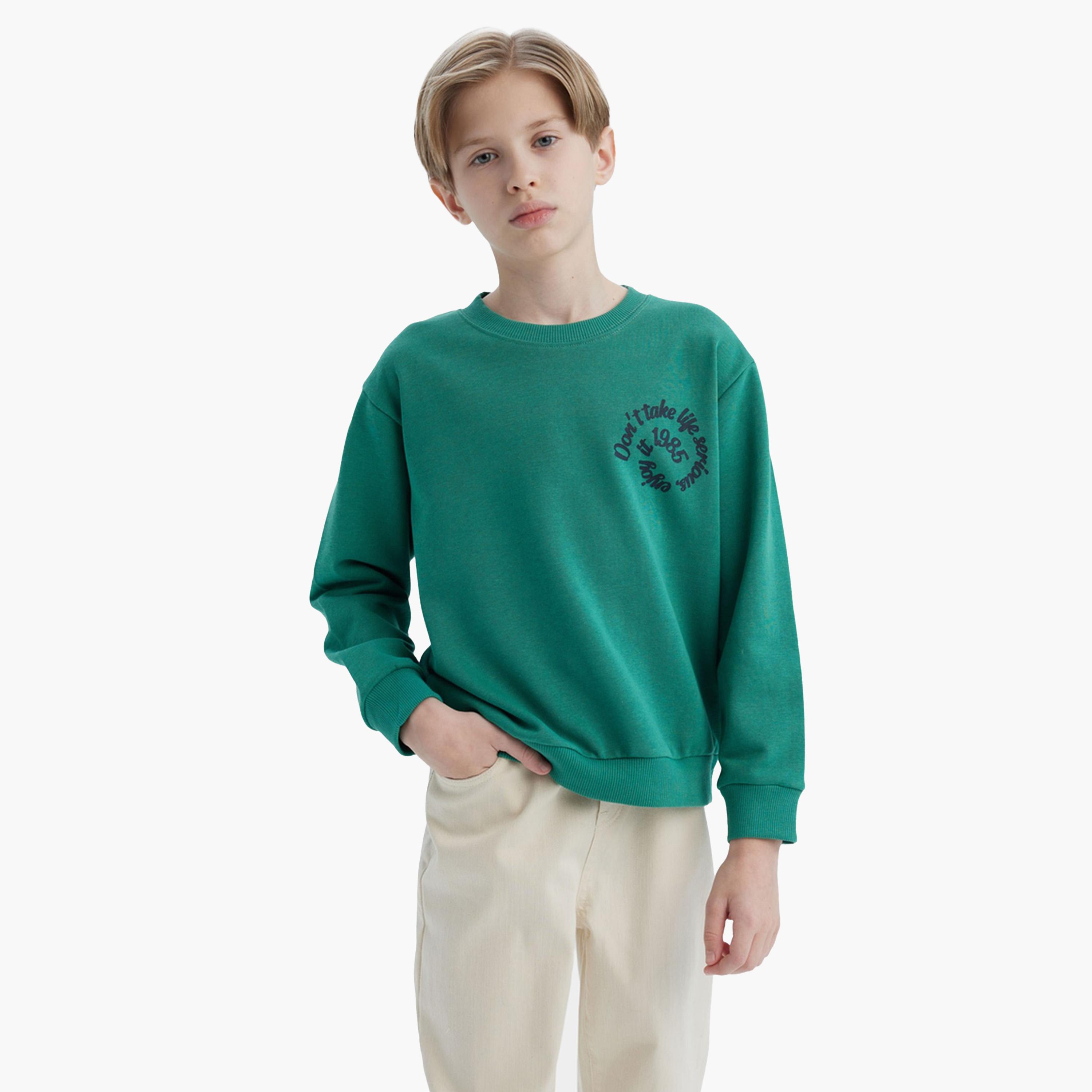 DeFacto X Styli Kids Green Graphic Round Neck Sweatshirt-boys-clothing-winterwear-sweatshirts-image-4