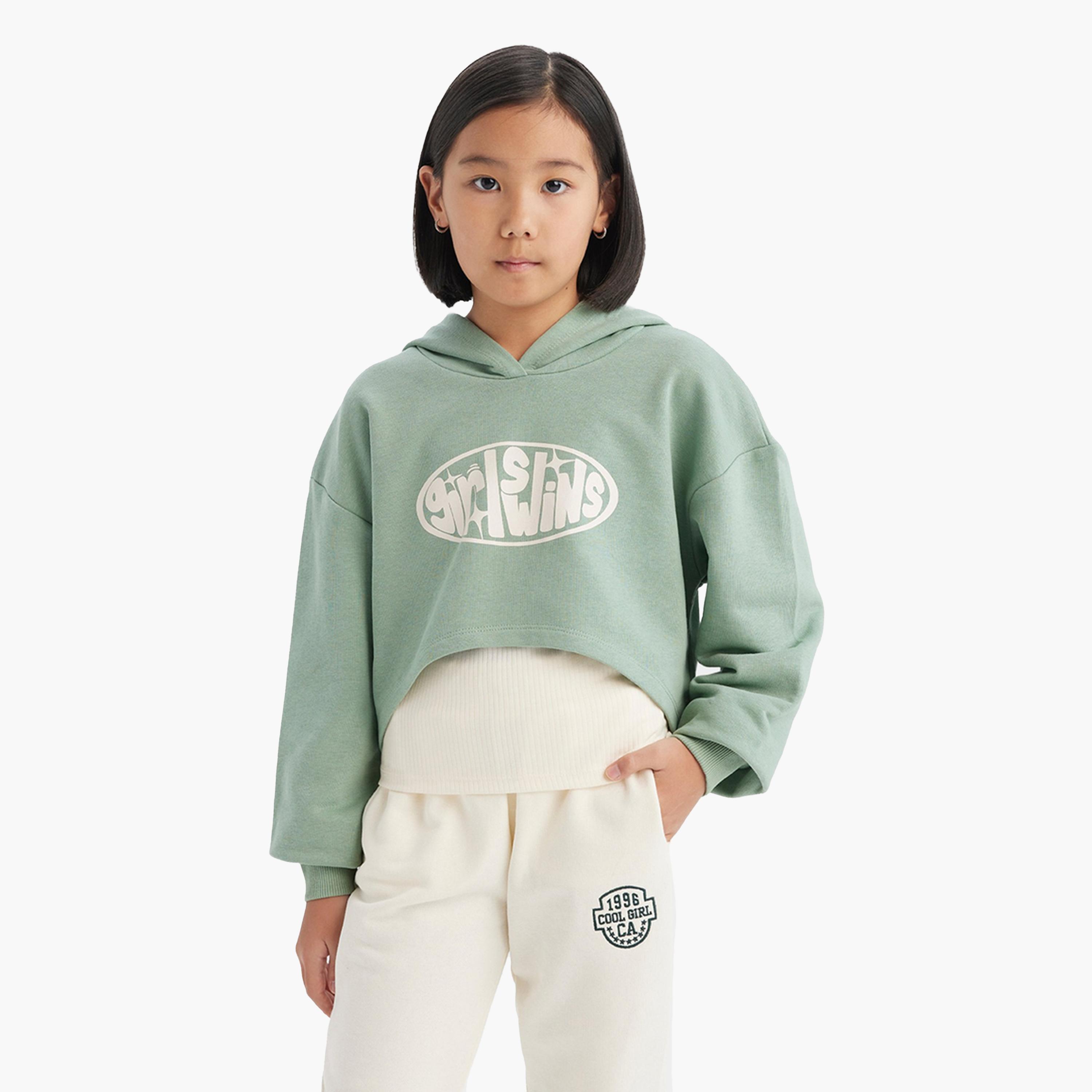 ديفاكتو × ستايلي-  طقم بناتي قطعتين: سويت شيرت قصير بغطاء رأس وقميص داخلي-girls-clothing-sweatshirts-image-1