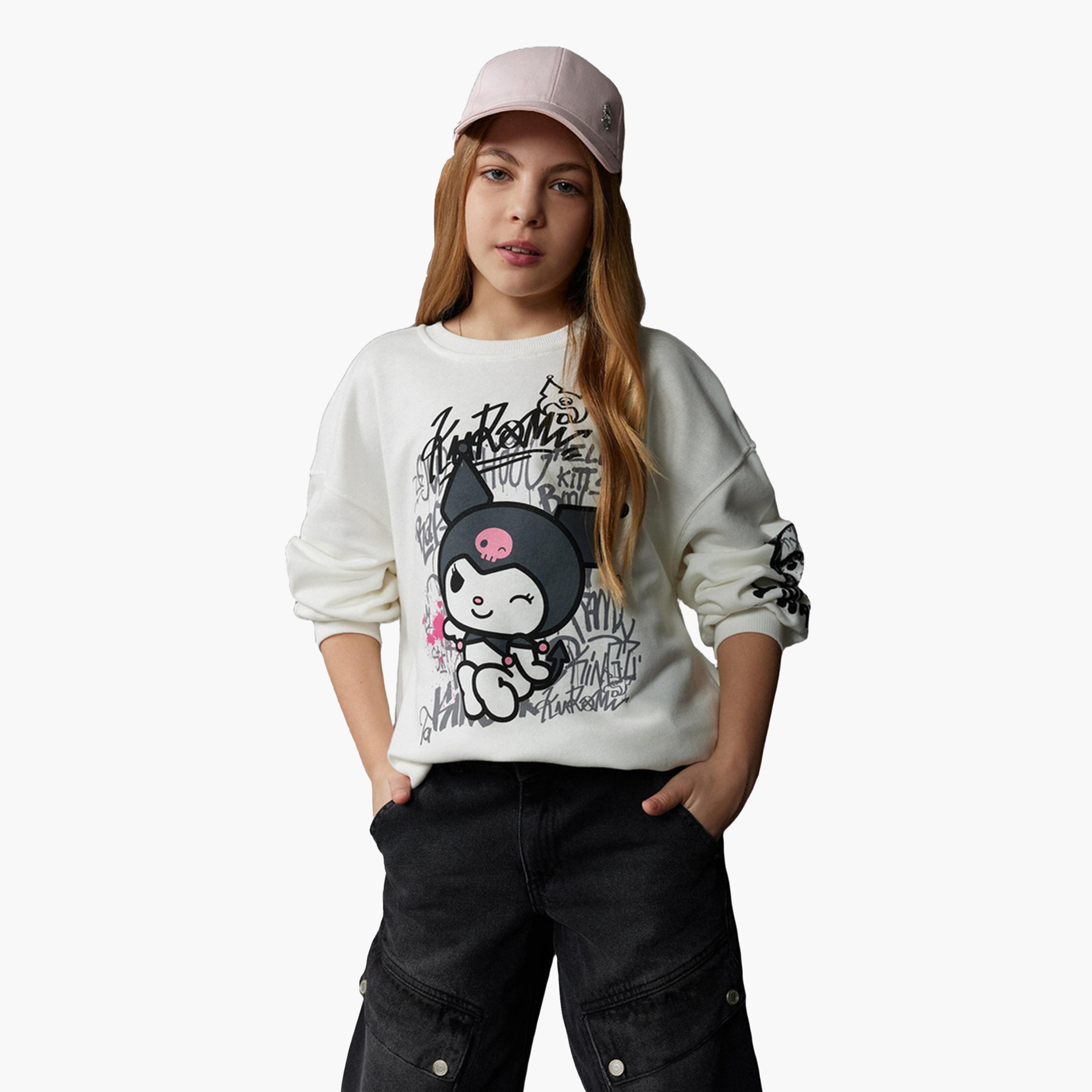 DeFacto X Styli Kids White Printed long sleeves Hoodie Sweatshirt-girls-clothing-sweatshirts-image-1