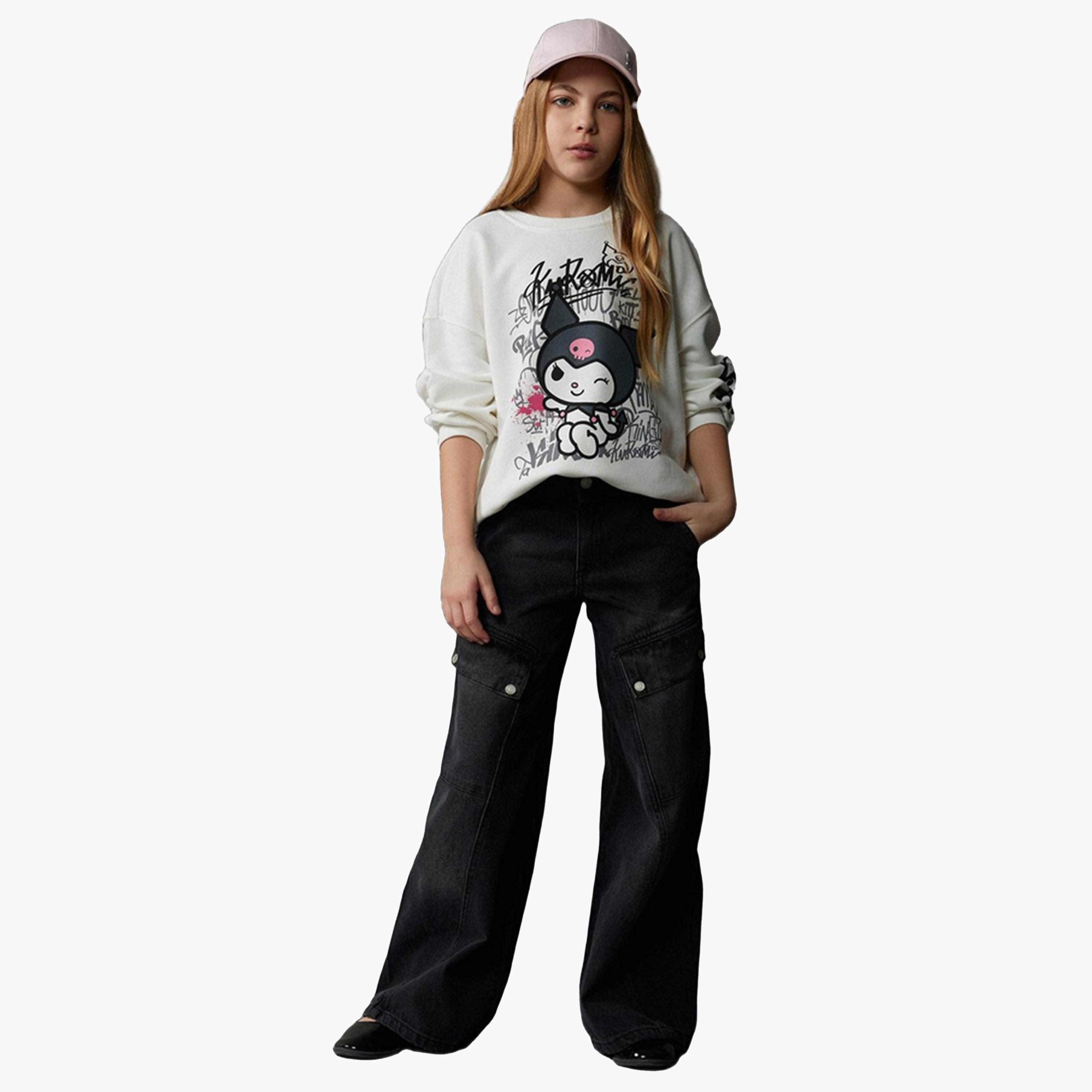 DeFacto X Styli Kids White Printed long sleeves Hoodie Sweatshirt-girls-clothing-sweatshirts-image-2