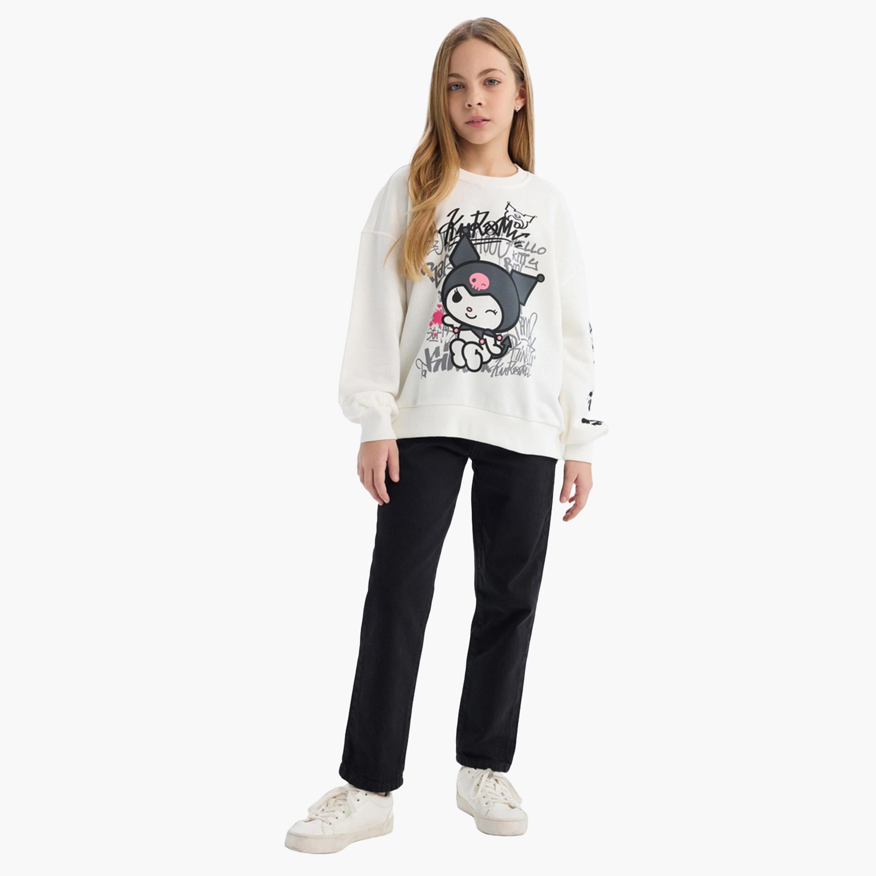 DeFacto X Styli Kids White Printed long sleeves Hoodie Sweatshirt-girls-clothing-sweatshirts-image-3