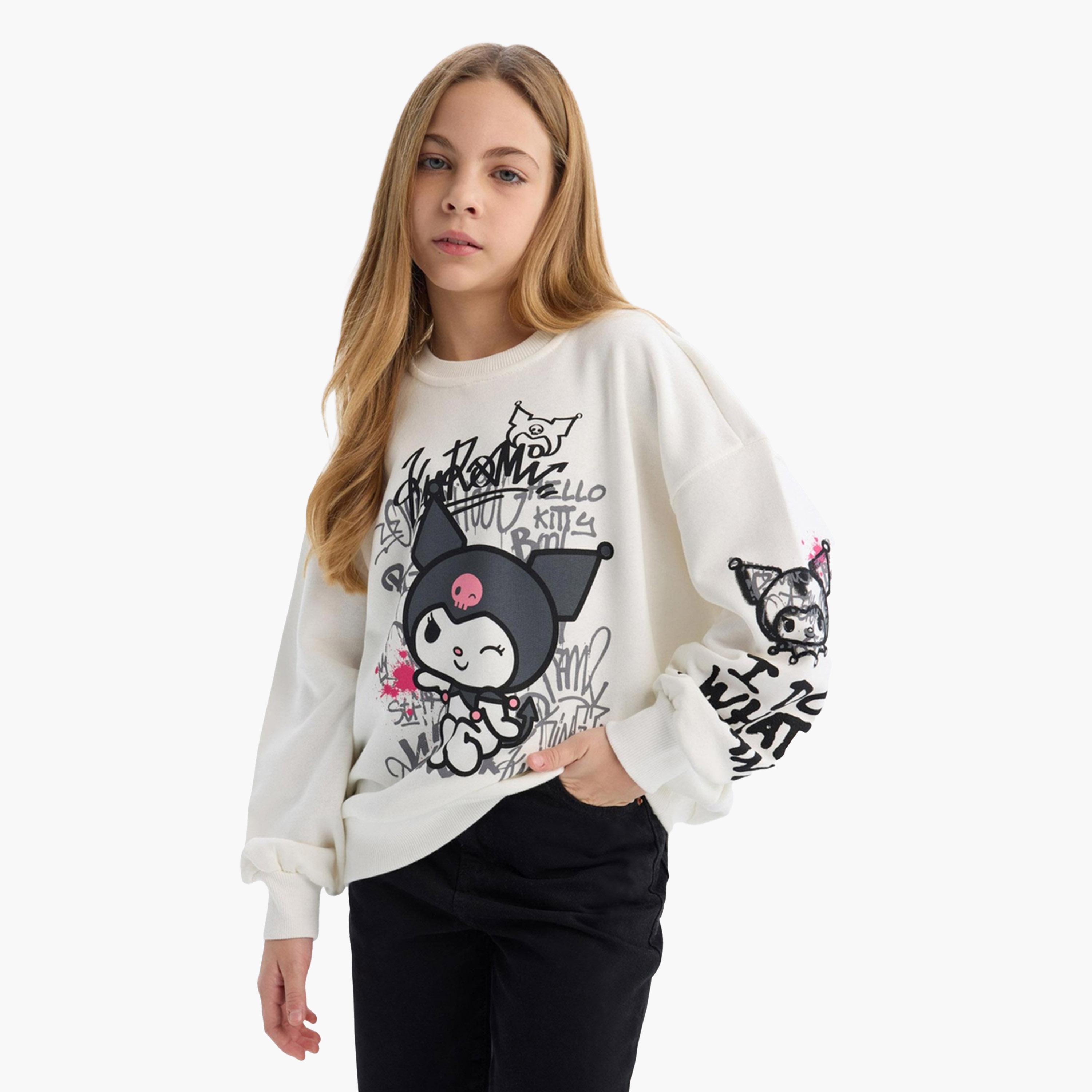 DeFacto X Styli Kids White Printed long sleeves Hoodie Sweatshirt-girls-clothing-sweatshirts-image-5