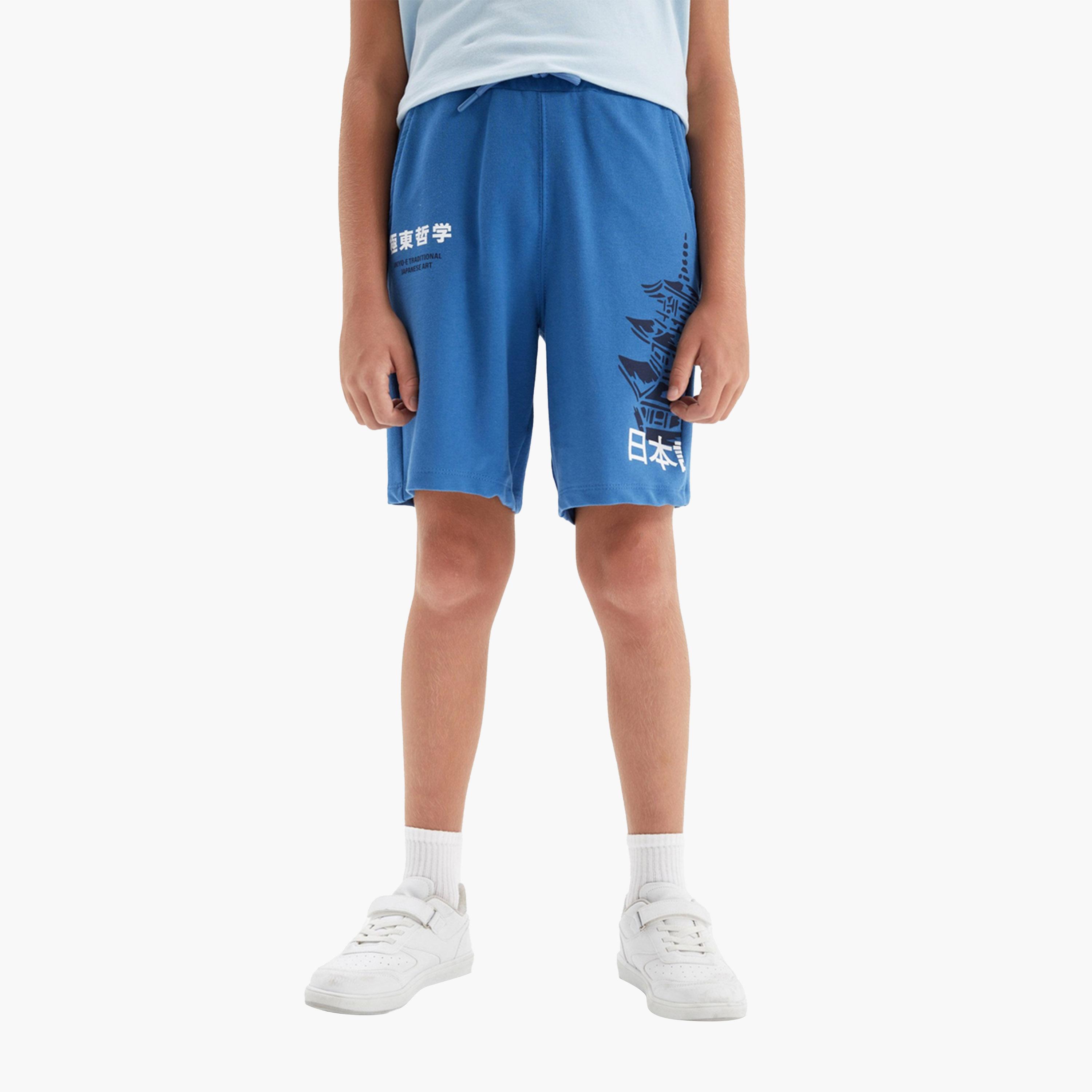 DeFacto X Styli Kids Blue Printed Logo Regular Fit Shorts-boys-clothing-bottoms-shorts-image-1