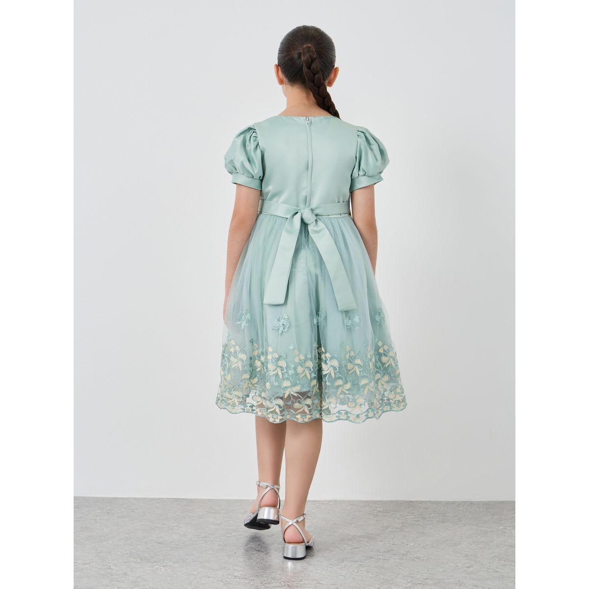Styli Girls Embroidered Puff Sleeves Mesh Dress-girls-clothing-dressesandjumpsuits-image-4