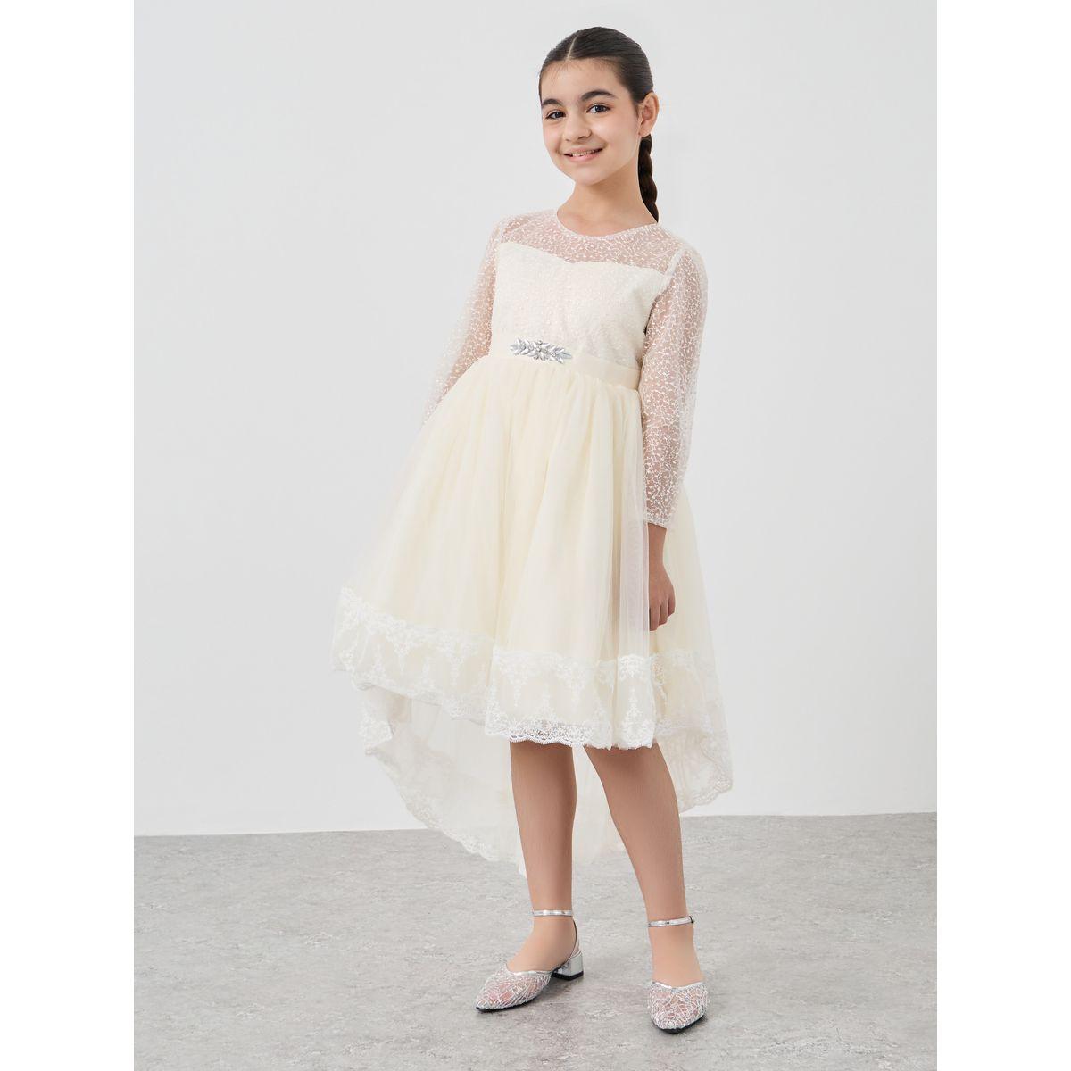 فستان شبك مُطرّز بحافة غير متماثلة الطول-girls-clothing-dressesandjumpsuits-image-1