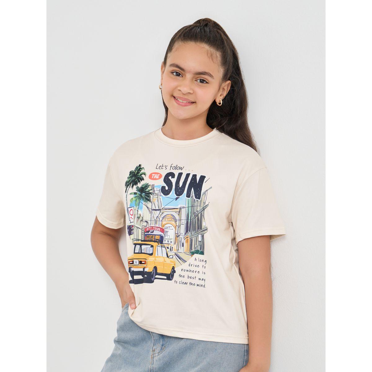 Styli Graphic Print Round Neck T-Shirt-girls-clothing-tshirts-image-1