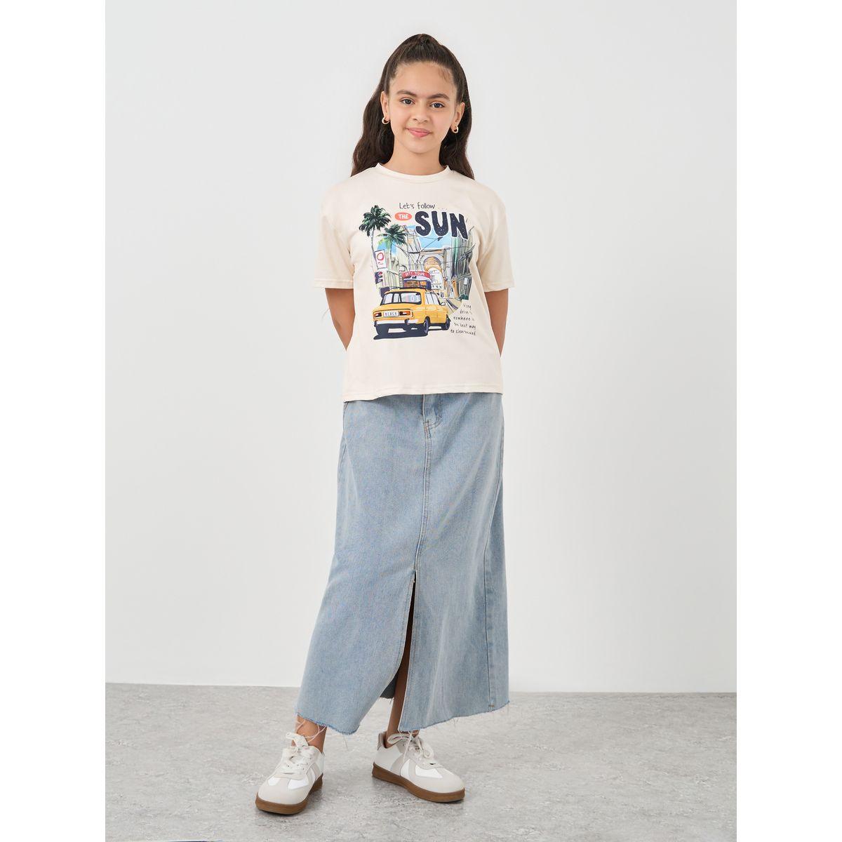 Styli Graphic Print Round Neck T-Shirt-girls-clothing-tshirts-image-2