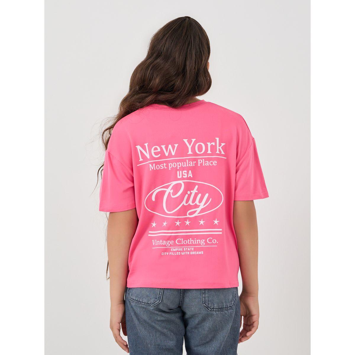 تيشيرت بطبعة كتابة وياقة دائرية-girls-clothing-tshirts-image-5