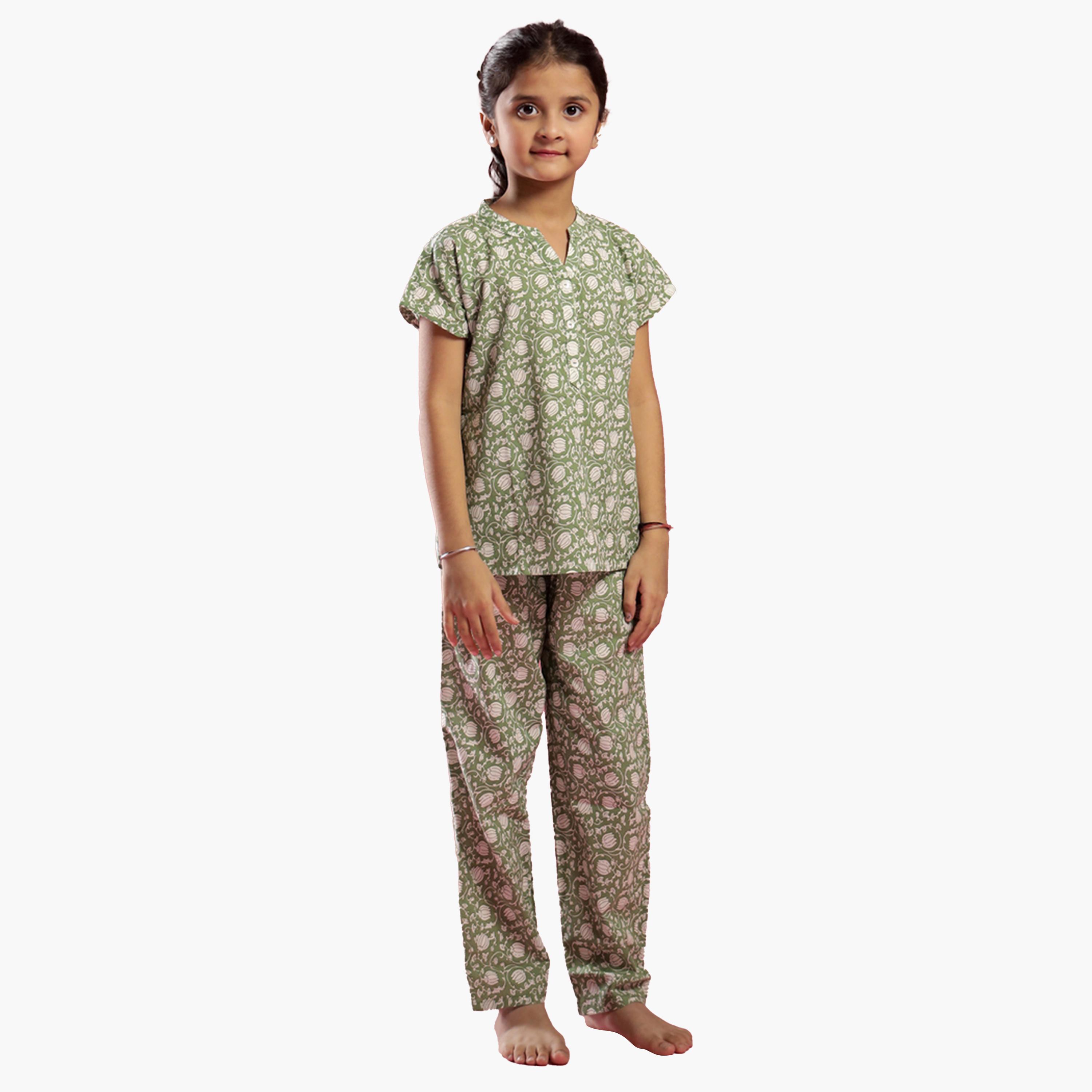 Sanskrutihomes X Styli Printed Pure Cotton Notch Neck Top and Pyjama Set-girls-clothing-nightwear-image-1