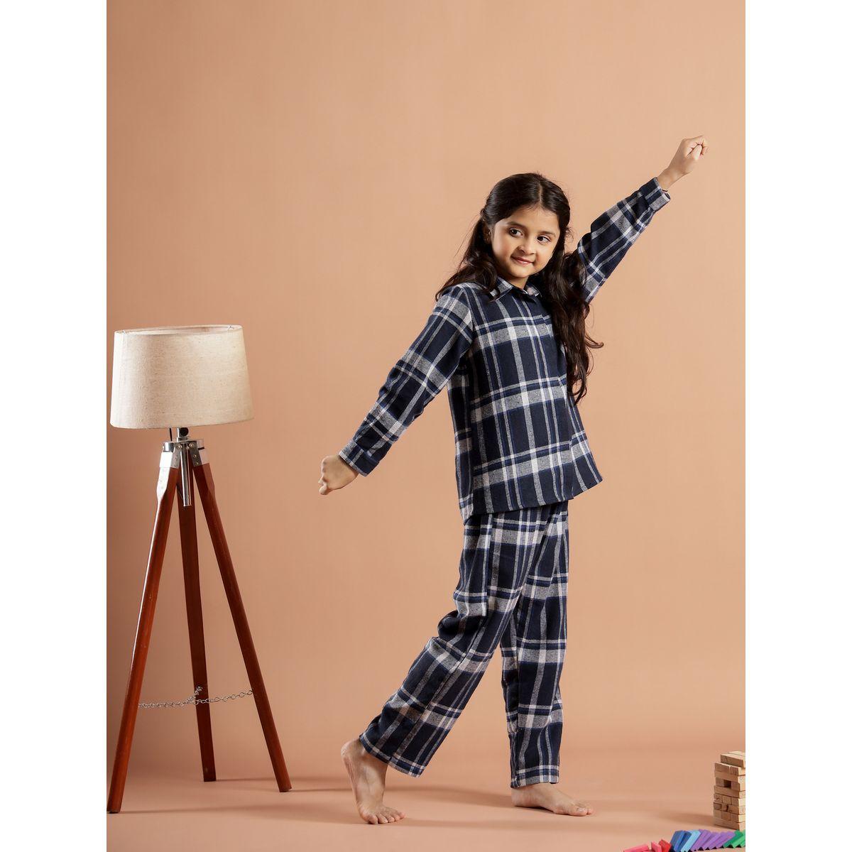 Sanskrutihomes Checked Pure Cotton Shirt and Pyjama Set-girls-clothing-nightwear-image-7