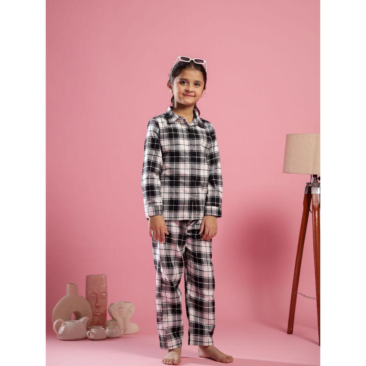 Sanskrutihomes Checked Pure Cotton Shirt and Pyjama Set-girls-clothing-nightwear-image-1