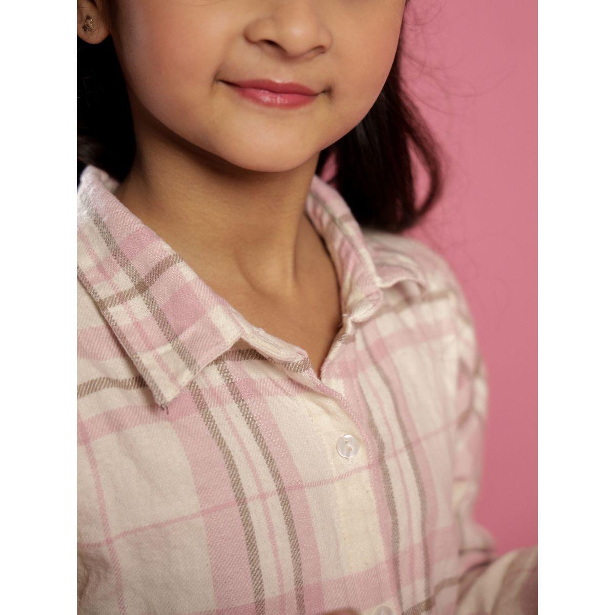 Sanskrutihomes Girls Pink Checked Cotton Shirt and Pyjama Set-girls-clothing-nightwear-image-3
