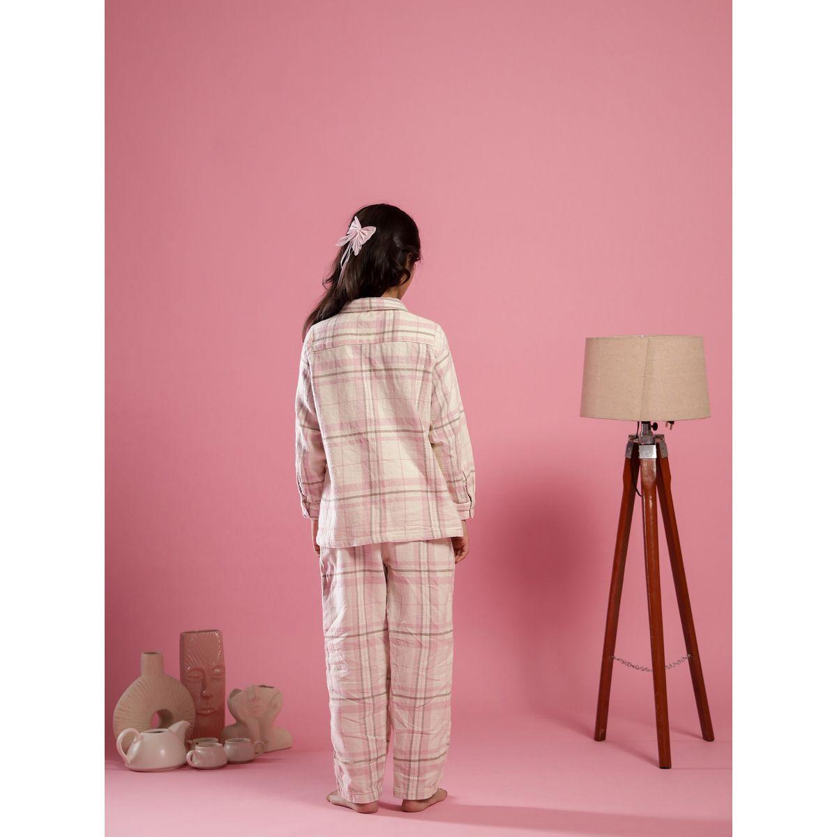 طقم بيجاما من بنطال وبلوزة بطبعة مربعات-girls-clothing-nightwear-image-7
