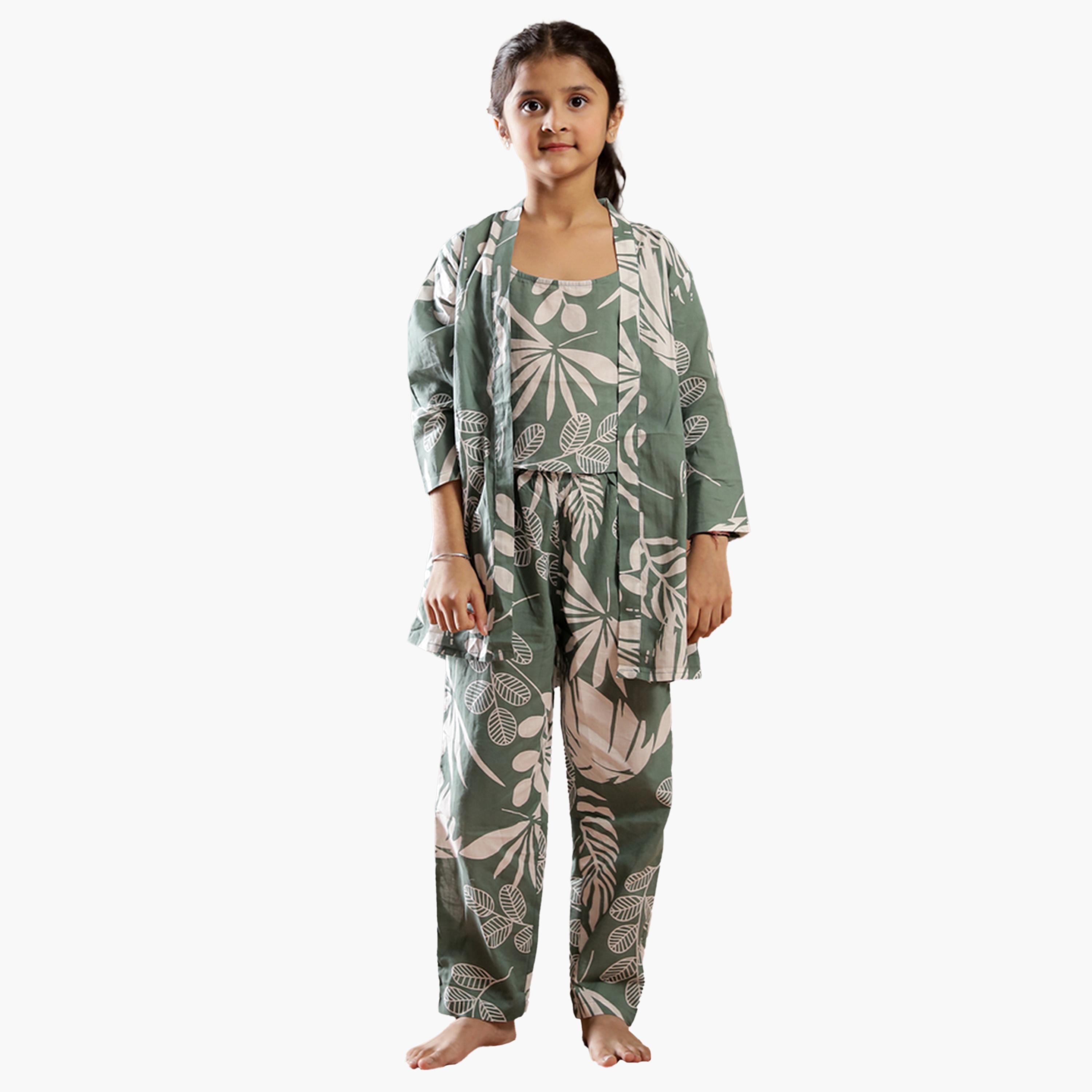 Sanskrutihomes X Styli Floral Printed Top with Robe and Pyjama Set-girls-clothing-nightwear-image-1