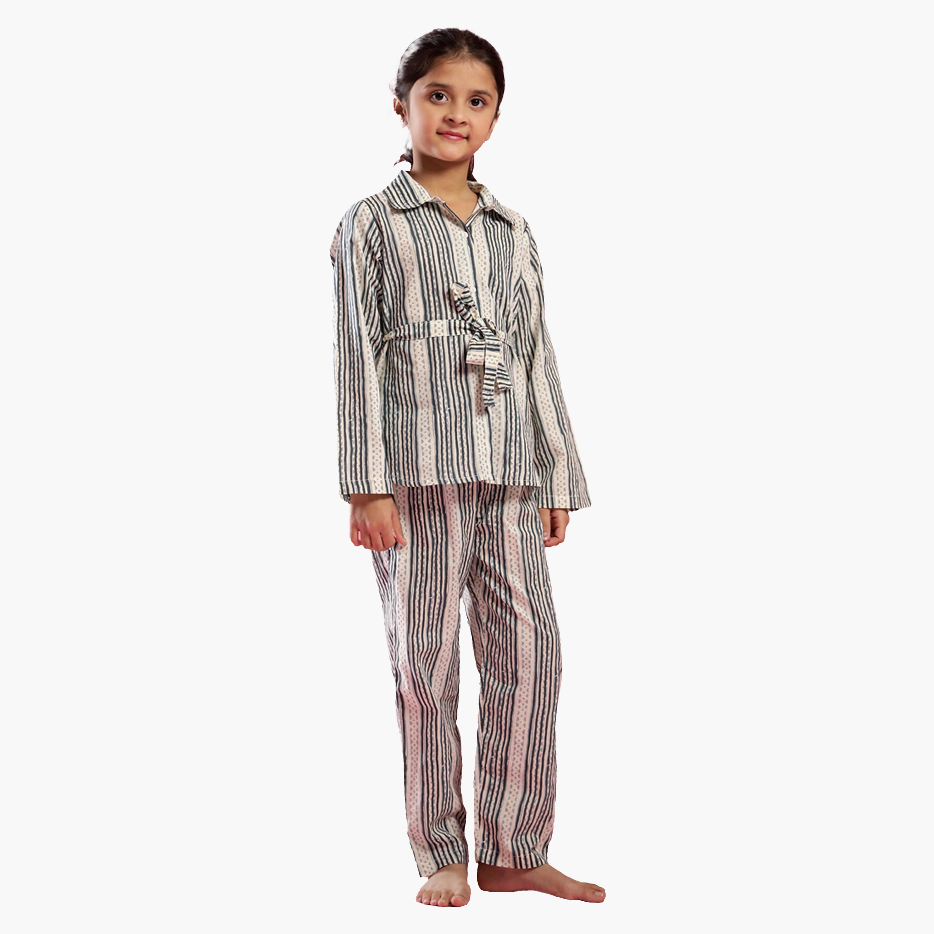 Sanskrutihomes X Styli Striped Collared Shirt and Trousers Set-girls-clothing-setsandcoords-image-1
