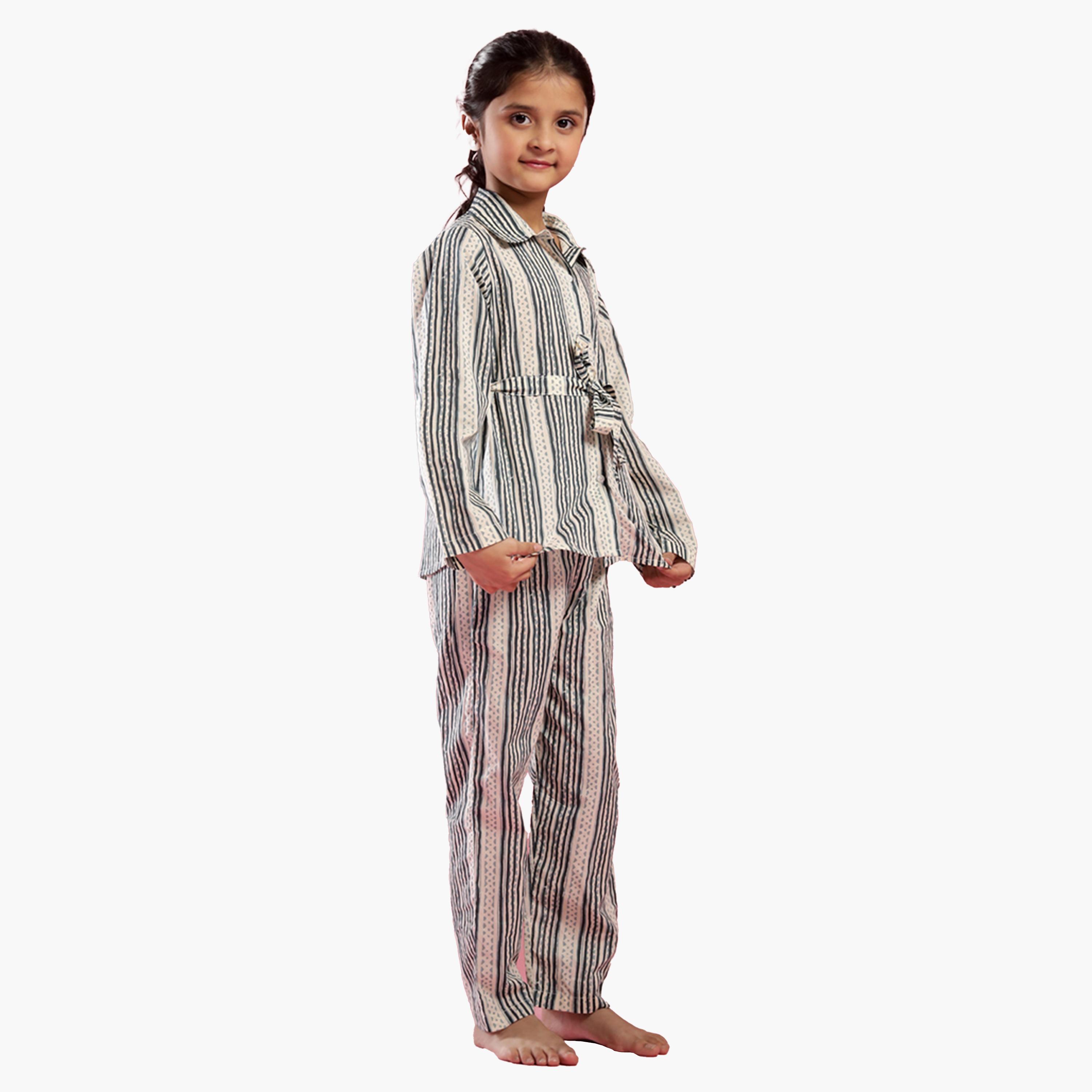 Sanskrutihomes X Styli Striped Collared Shirt and Trousers Set-girls-clothing-setsandcoords-image-2