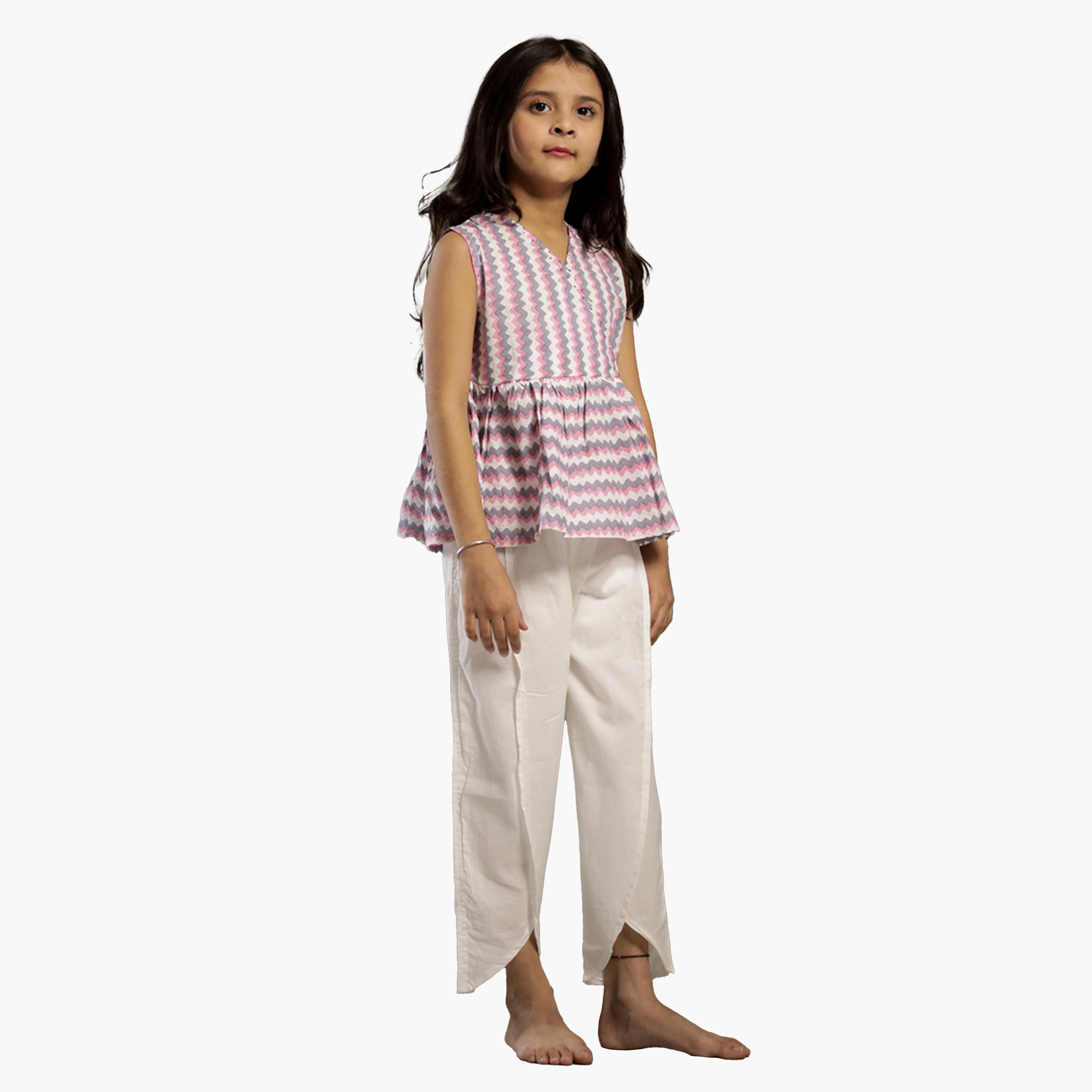 Sanskrutihomes X Styli Striped V-Neck Sleeveless Top and Trousers Set-girls-clothing-setsandcoords-image-1