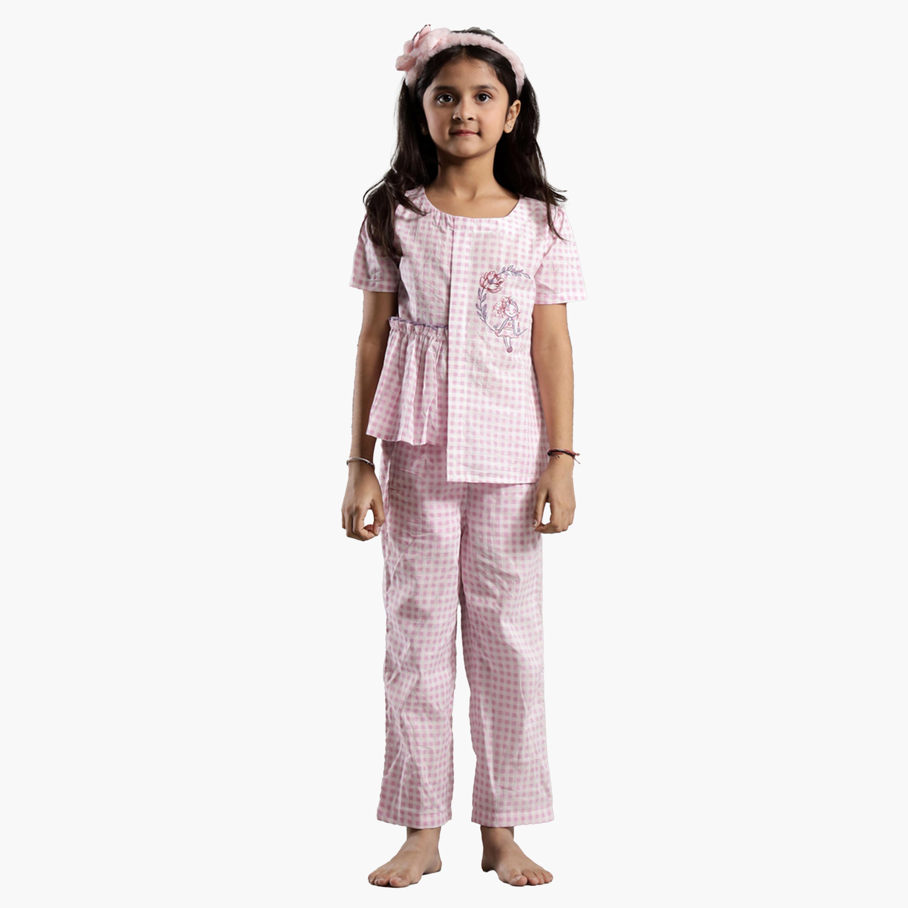 Sanskrutihomes X Styli Checked Embroidered Top and Pants Set-girls-clothing-setsandcoords-image-1