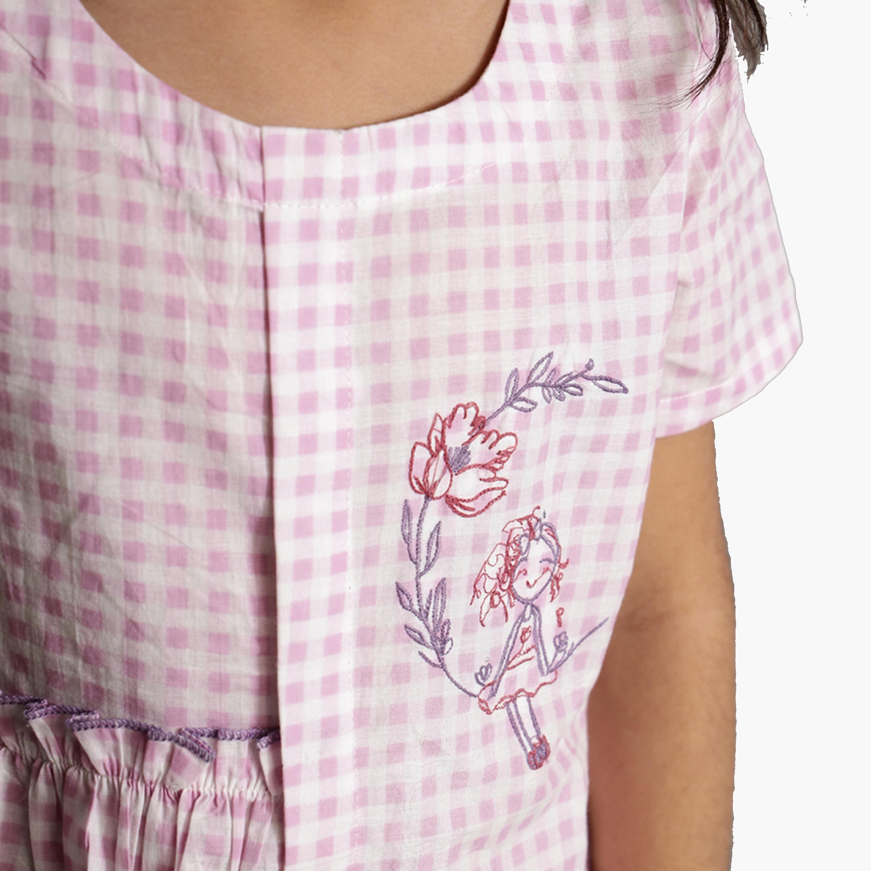 Sanskrutihomes X Styli Checked Embroidered Top and Pants Set-girls-clothing-setsandcoords-image-4