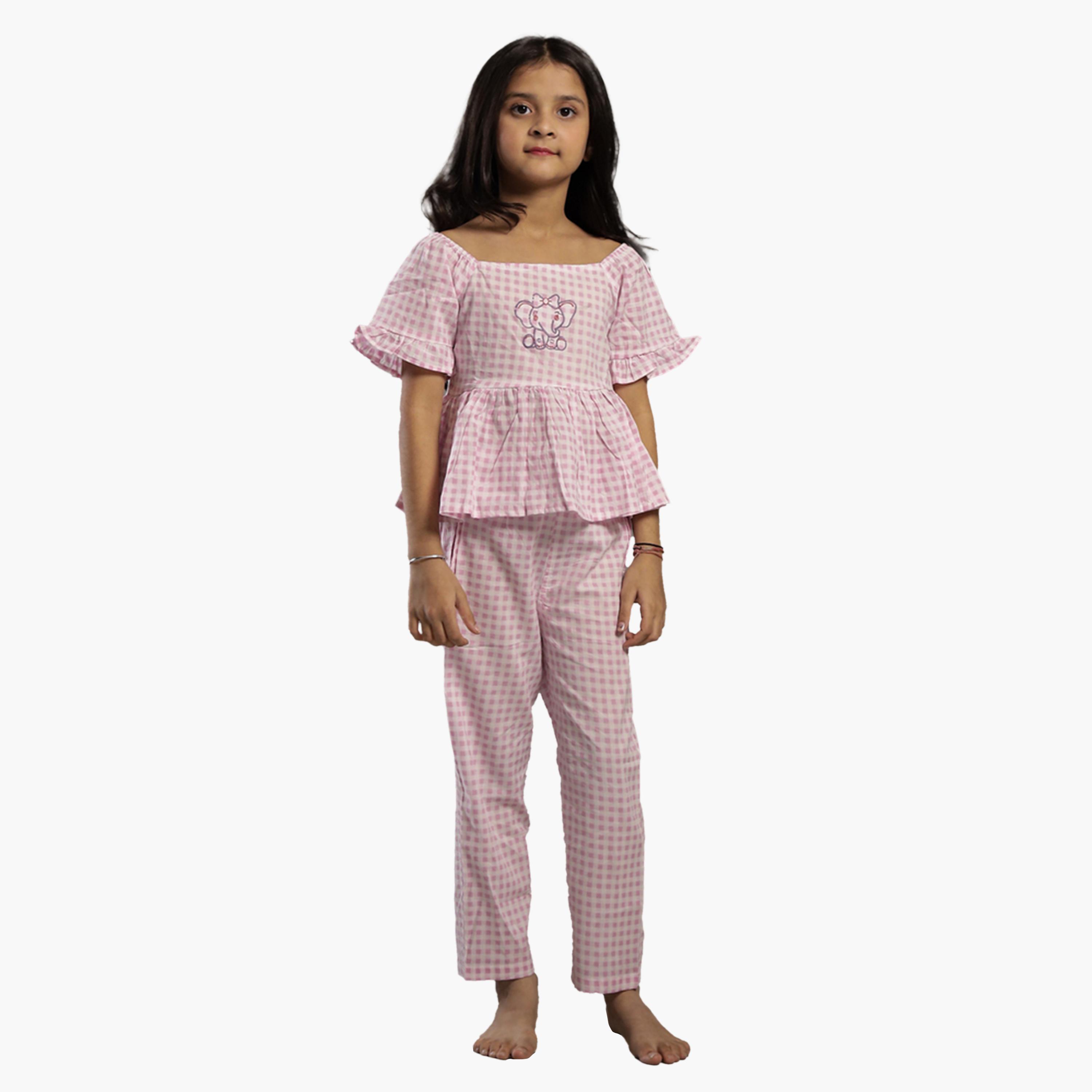 Sanskrutihomes X Styli Checked Embroidered Top and Pants Set-girls-clothing-setsandcoords-image-1
