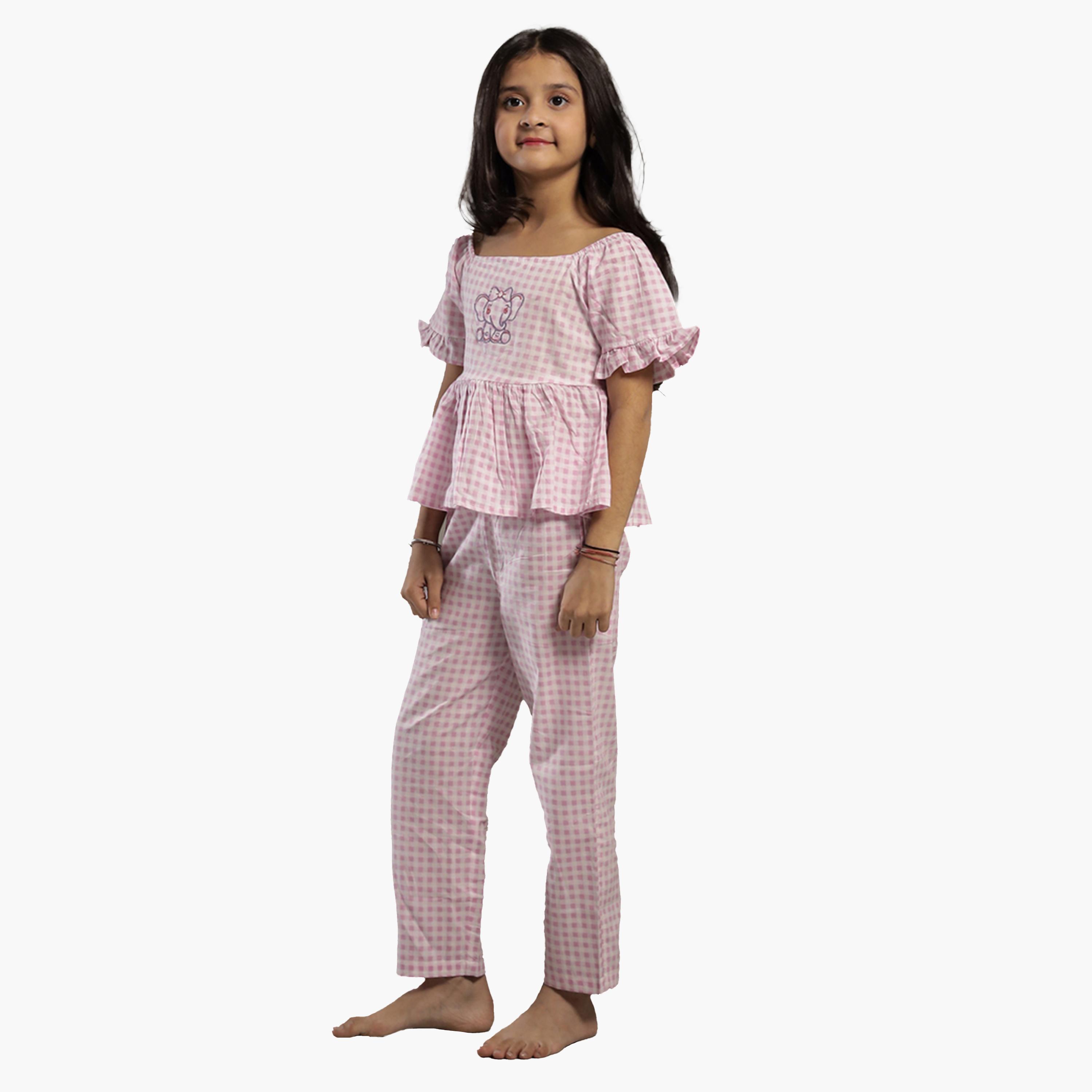 Sanskrutihomes X Styli Checked Embroidered Top and Pants Set-girls-clothing-setsandcoords-image-2