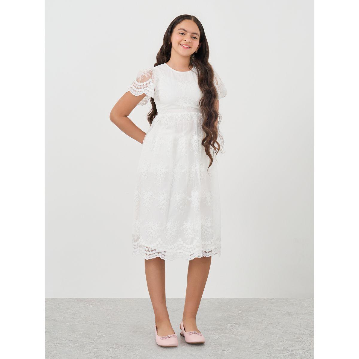 فستان ميدي بتفاصيل دانتيل وياقة دائرية-girls-clothing-dressesandjumpsuits-image-1