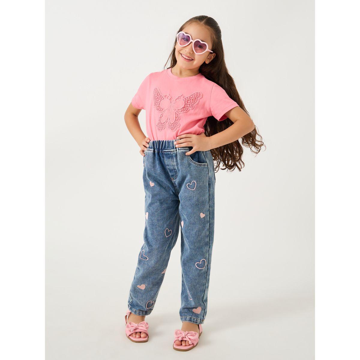 Styli Embroidered Heart Elasticated Waistband Jeans-girls-clothing-bottoms-jeansandjeggings-image-2