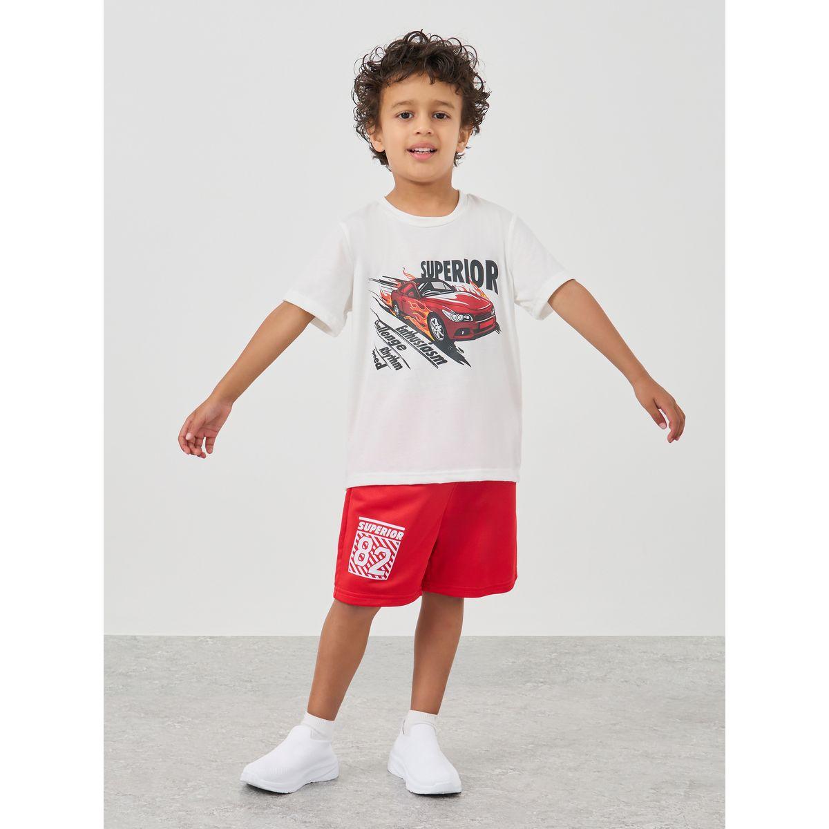 Styli Graphic Print Round Neck T-Shirt and Shorts Set-boys-clothing-setsandcoords-image-1