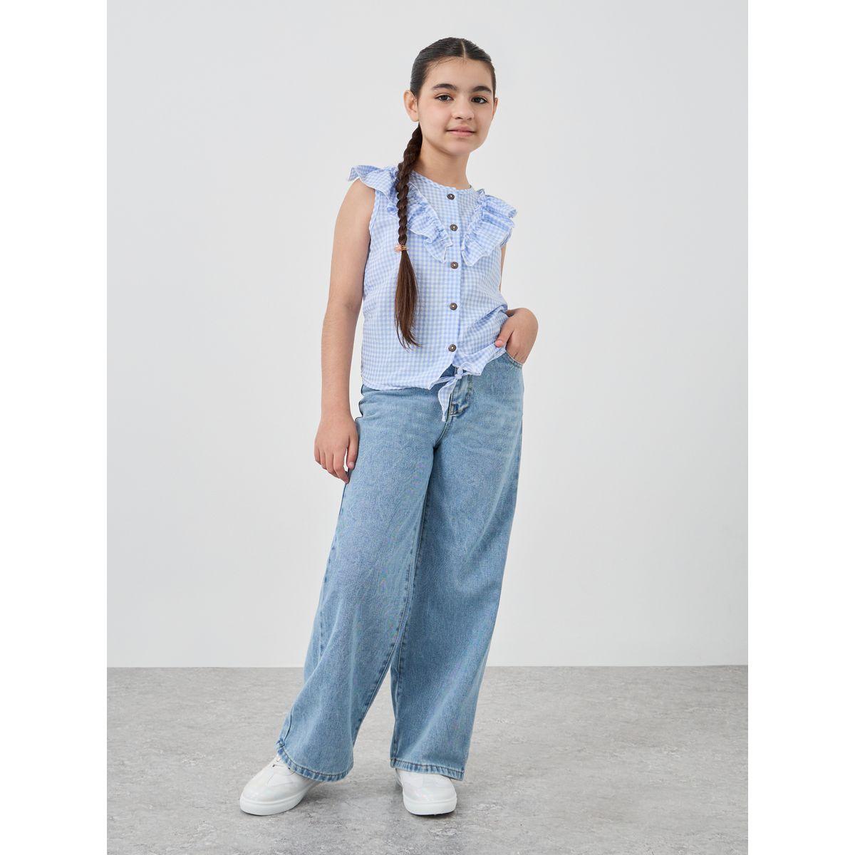 Styli Wide Leg Jeans with Pockets-girls-clothing-bottoms-jeansandjeggings-image-2