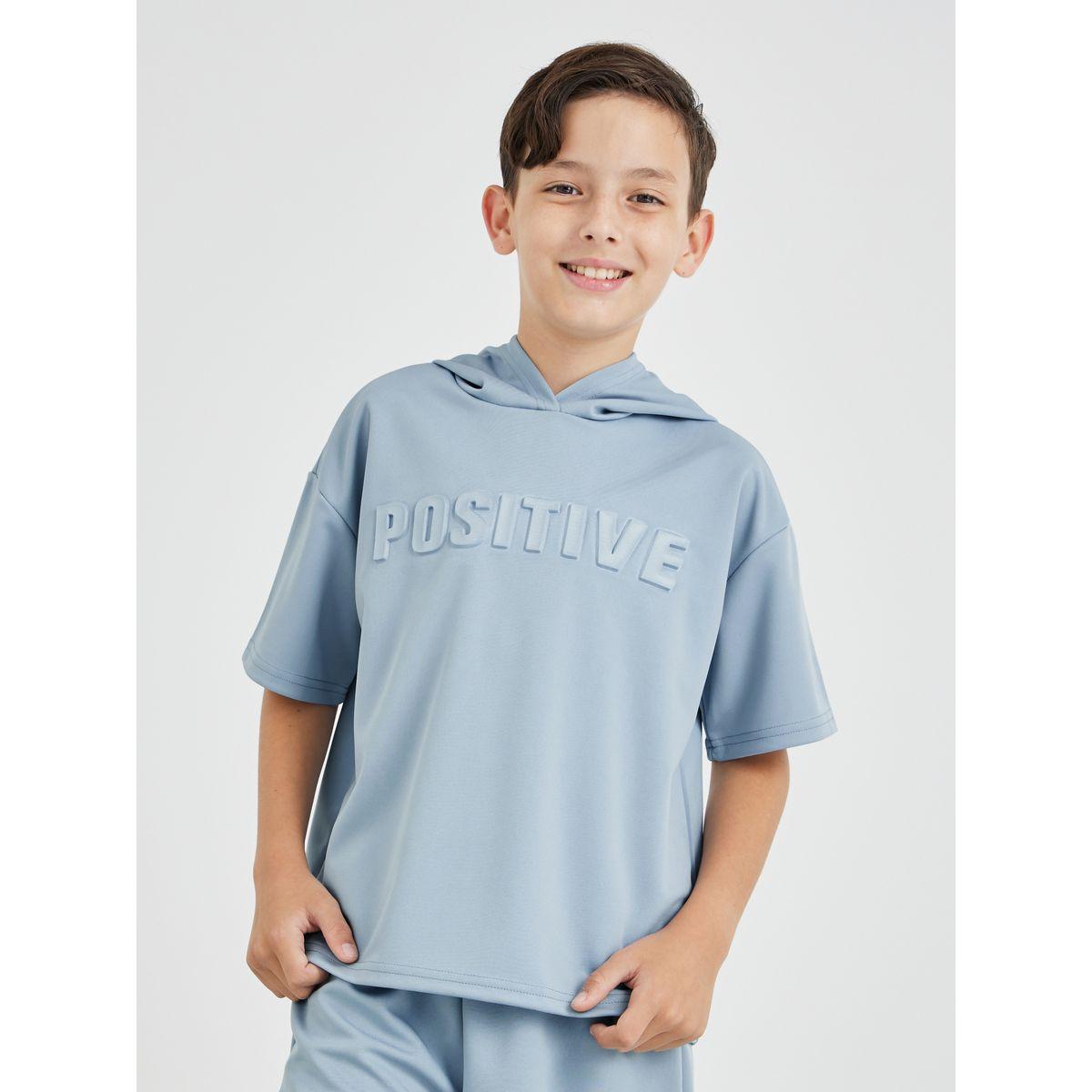 Styli Boys Blue Typography Detail Hooded T-Shirt and Shorts Set-boys-clothing-setsandcoords-image-2