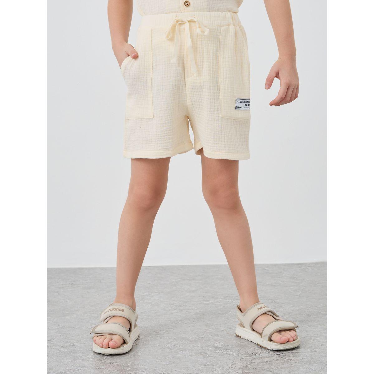 Styli Textured Badge Detail Shorts with Drawstring-boys-clothing-bottoms-shorts-image-1