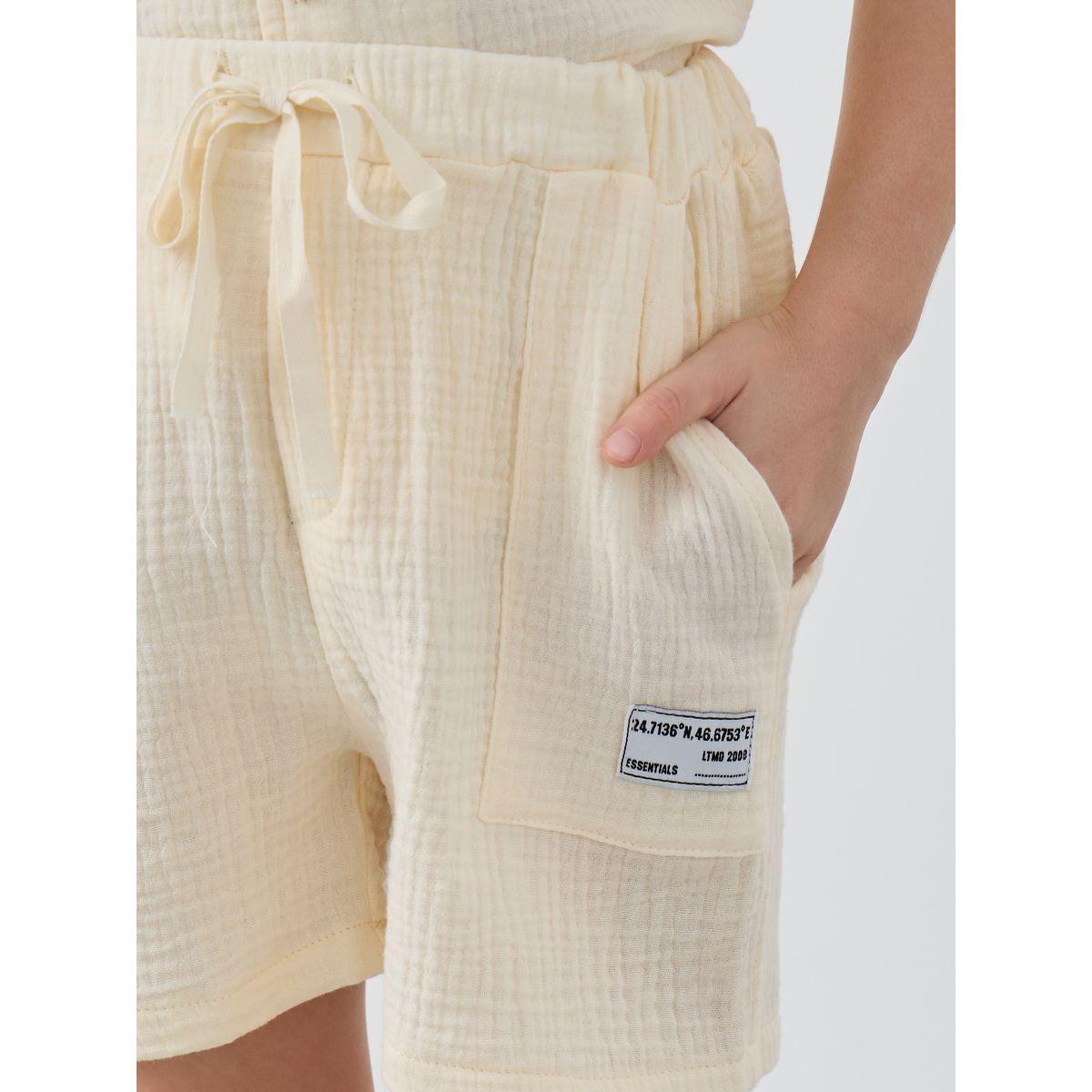 Styli Textured Badge Detail Shorts with Drawstring-boys-clothing-bottoms-shorts-image-3