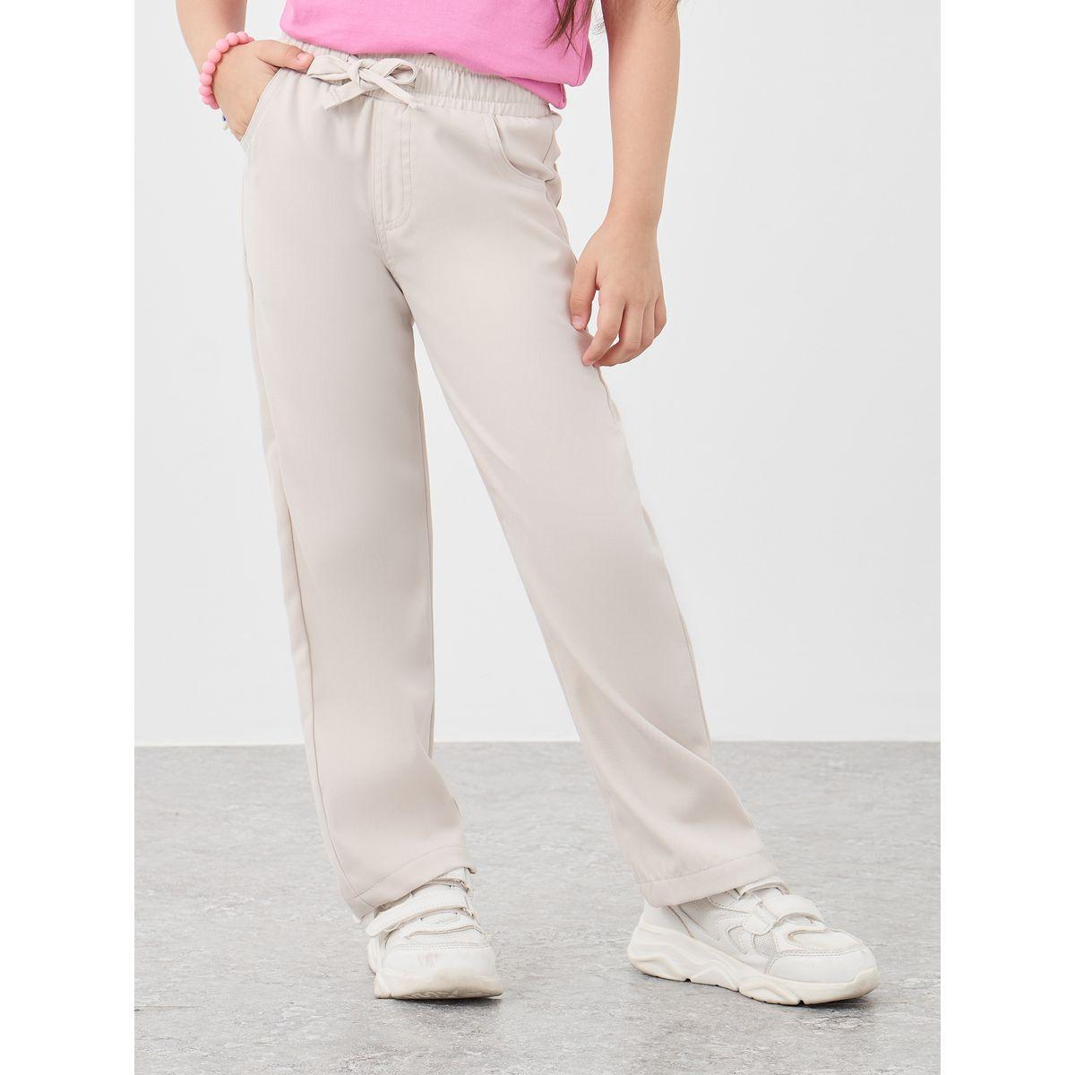 Styli Solid Twill Pants with Drawstring-girls-clothing-bottoms-trousers-image-1