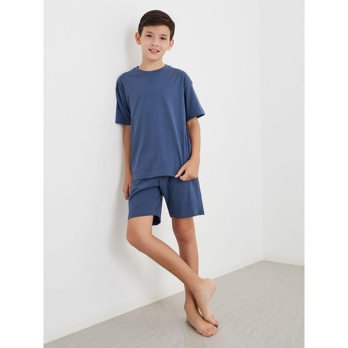 طقم منسق من شورت وتيشيرت قطني سادة-boys-clothing-nightwear-image-1