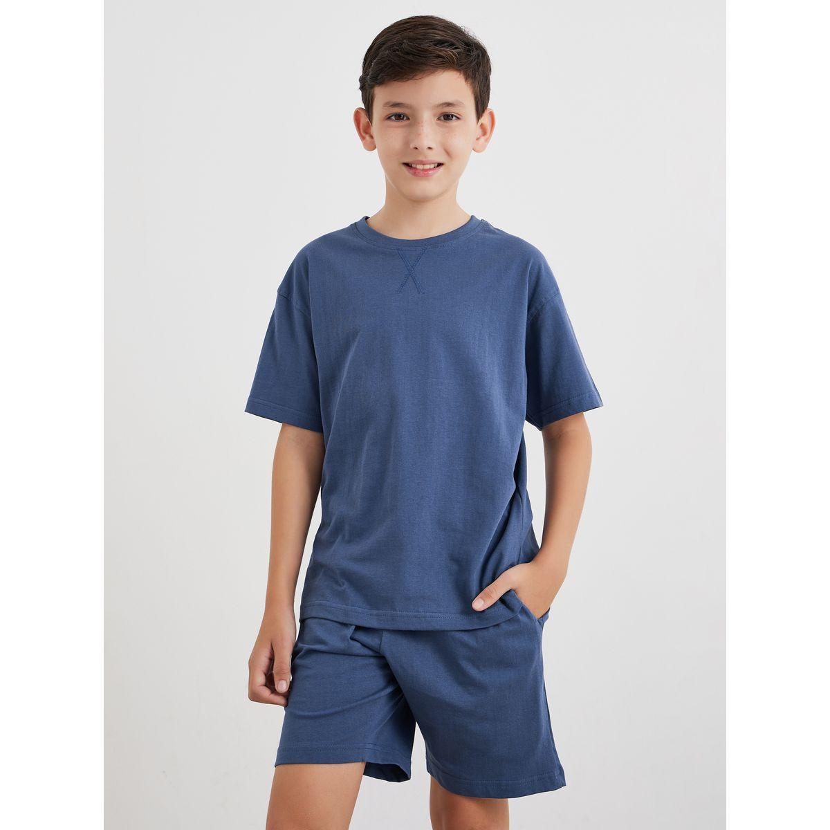 Styli Solid Cotton T-Shirt and Shorts Set-boys-clothing-nightwear-image-2