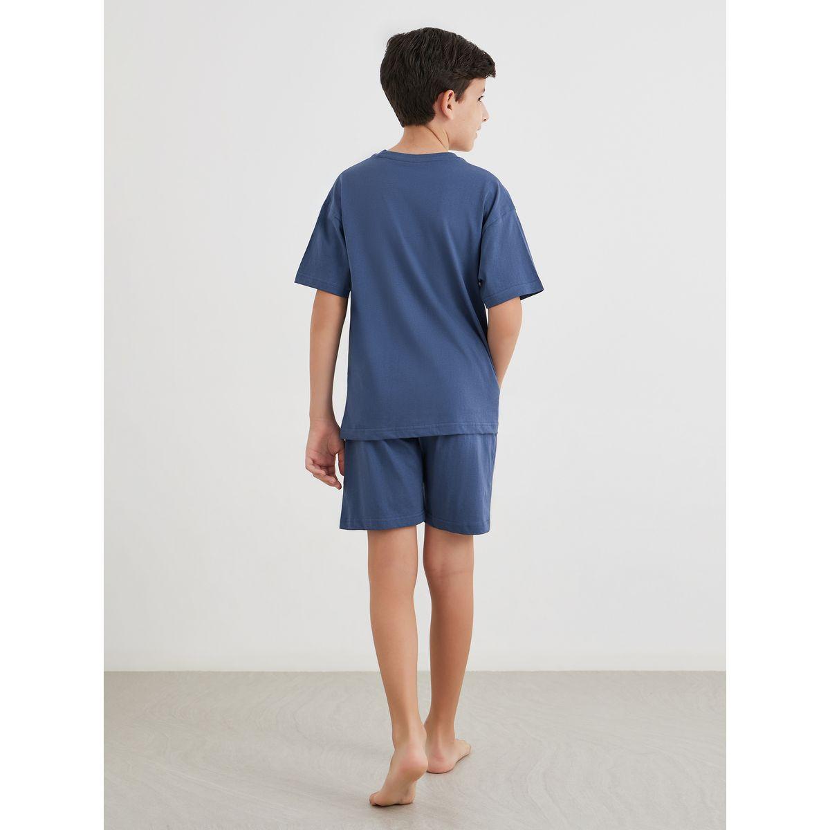 Styli Solid Cotton T-Shirt and Shorts Set-boys-clothing-nightwear-image-4