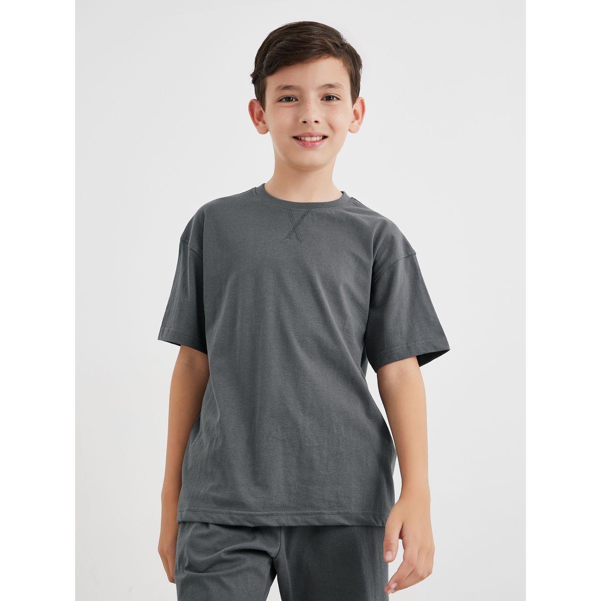 طقم منسق من شورت وتيشيرت قطني سادة-boys-clothing-nightwear-image-2