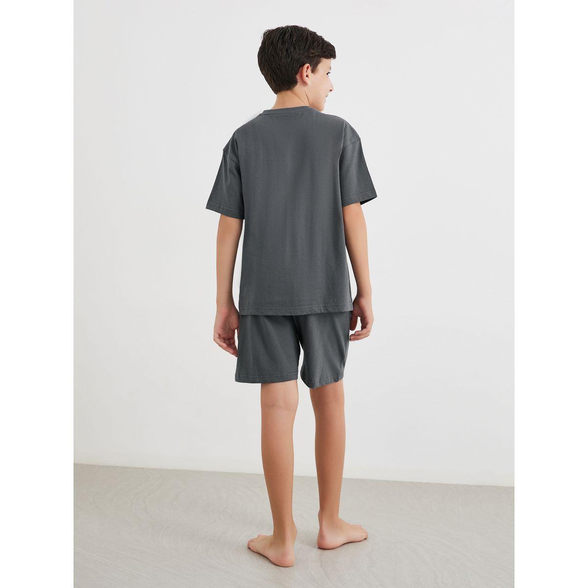 Styli Solid Cotton T-Shirt and Shorts Set-boys-clothing-nightwear-image-5