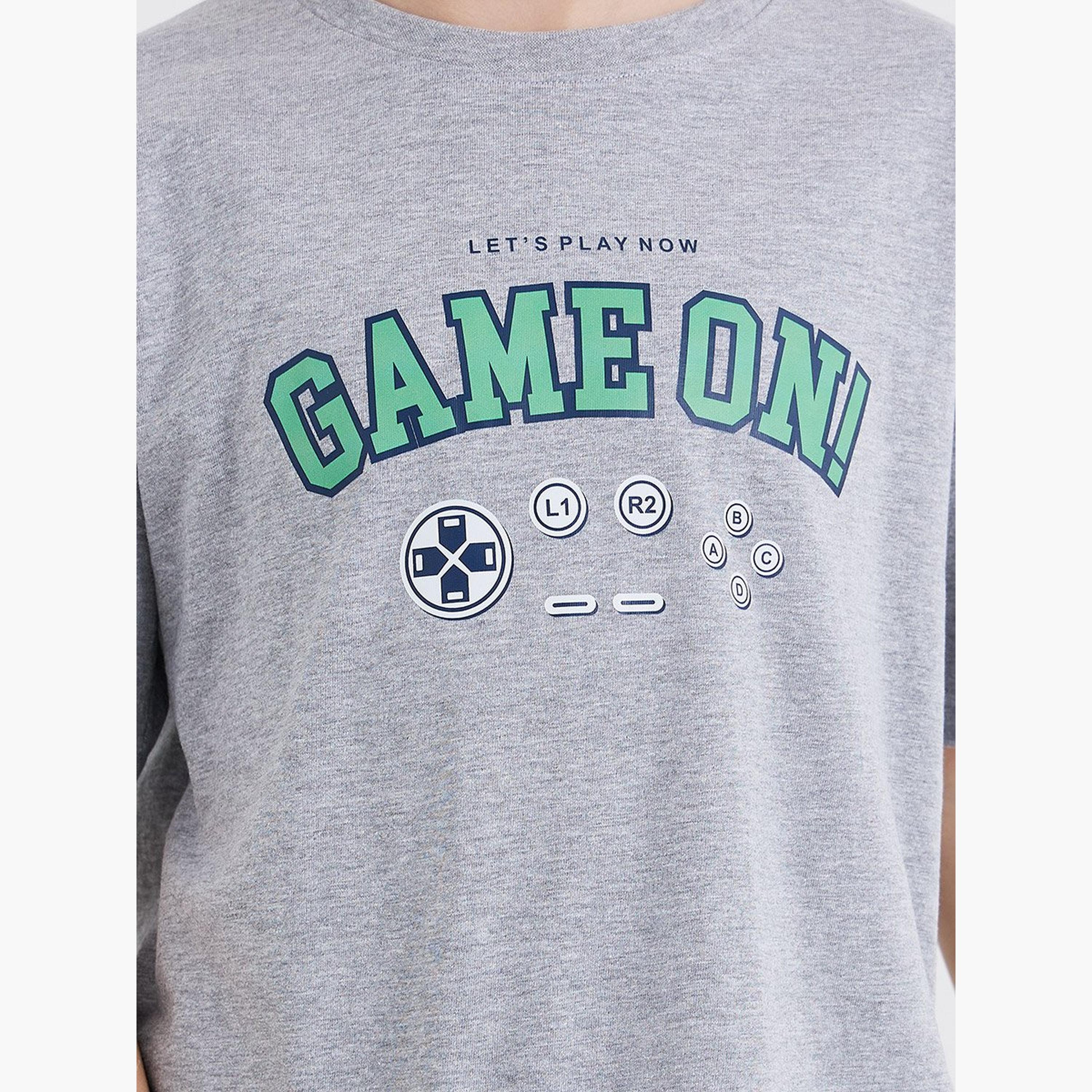 Styli Graphic Print Cotton T-Shirt and Shorts Set-boys-clothing-nightwear-image-3